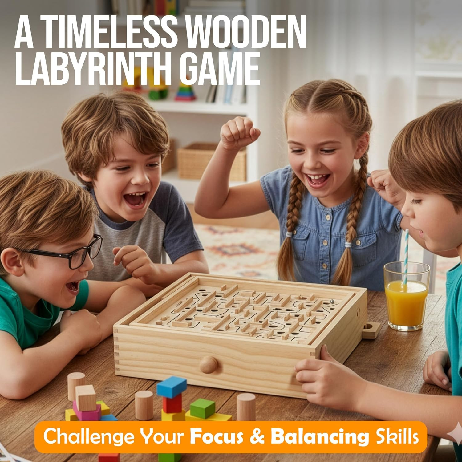 STERLING Wooden Labyrinth Marble Maze Game, Large 12.75″ X 11.5″ Tilt Maze Game