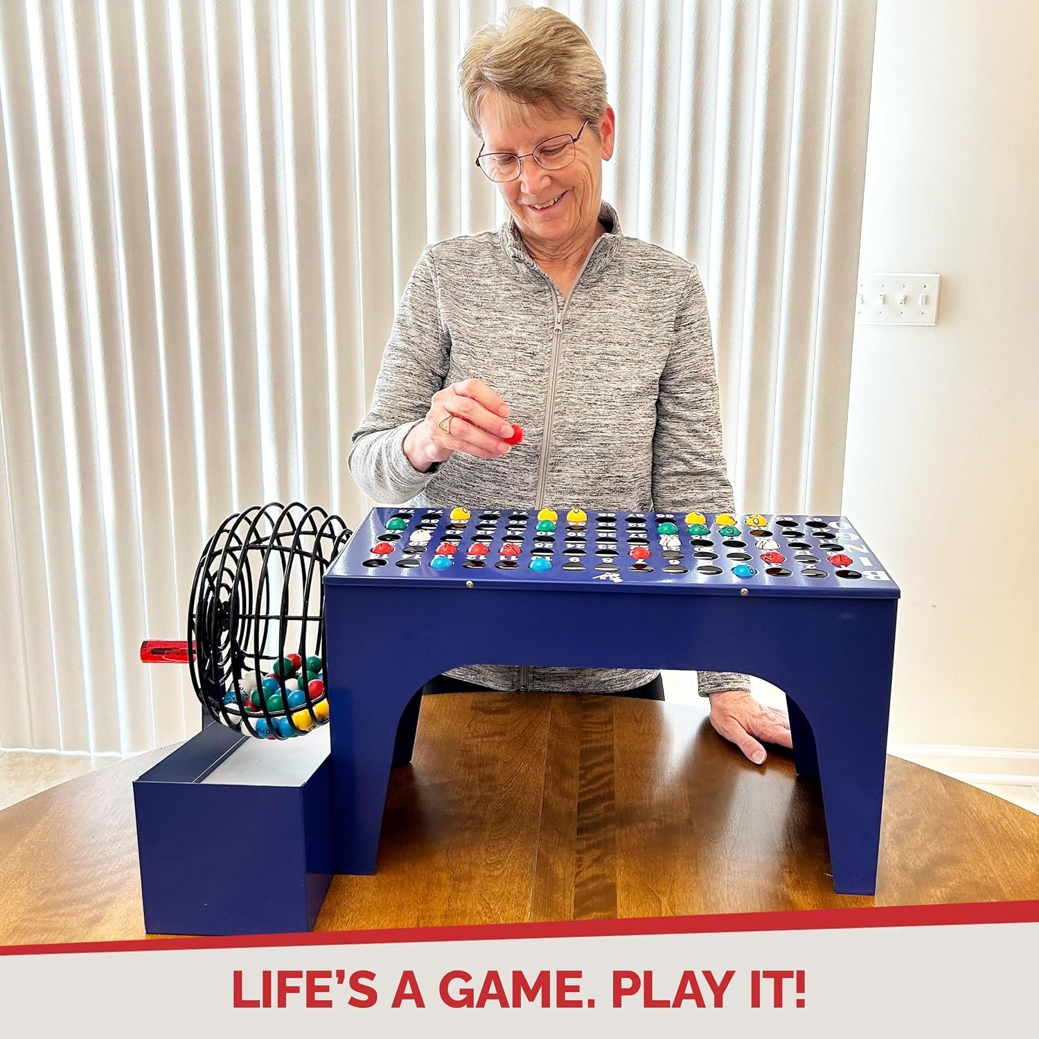 Bingo Game Deluxe Set with Cage, 7/8 Inch Balls and Master Board All-In-One Tabl