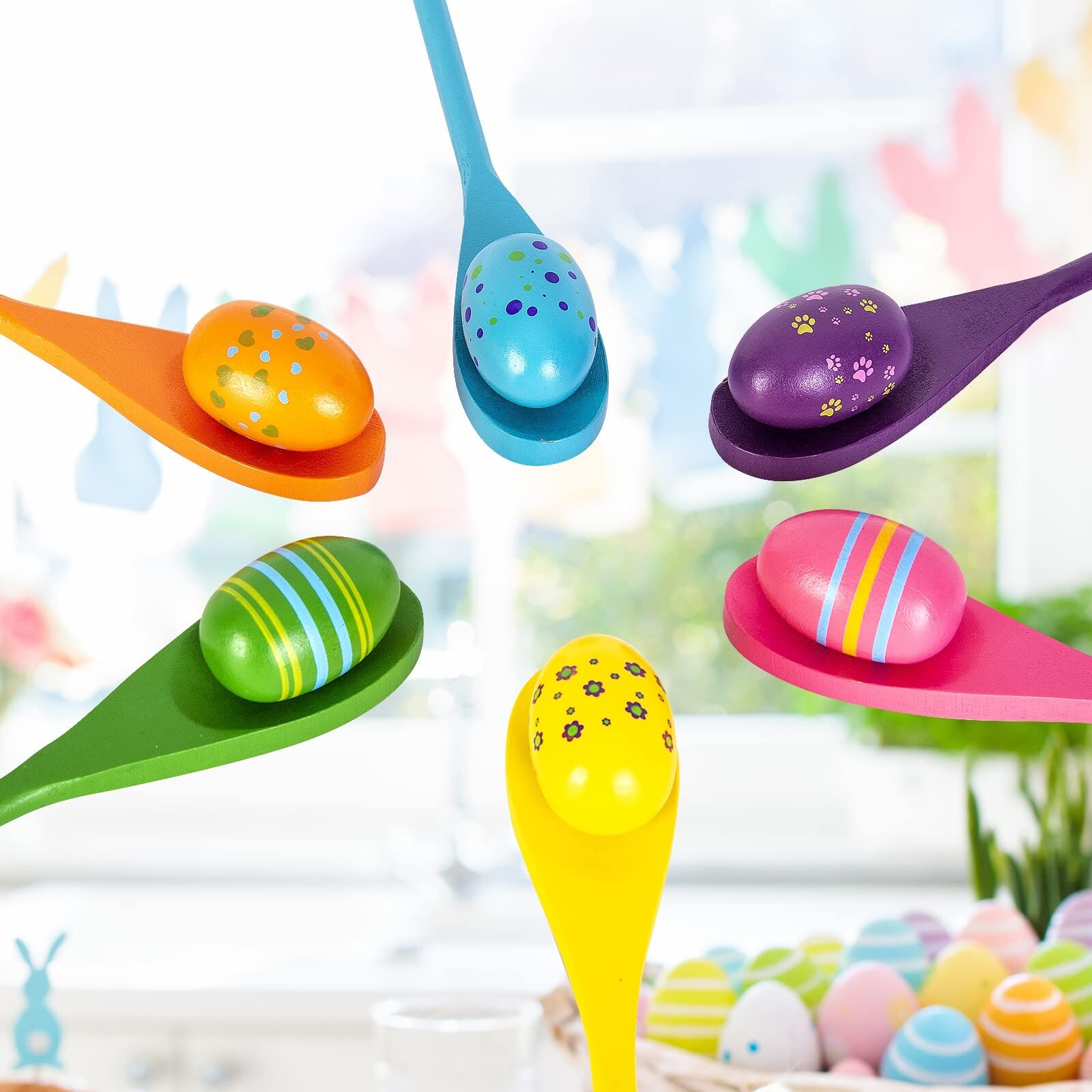 6 Players Easter Egg and Spoon Race Game Set, Easter Party Favor for Kids and…