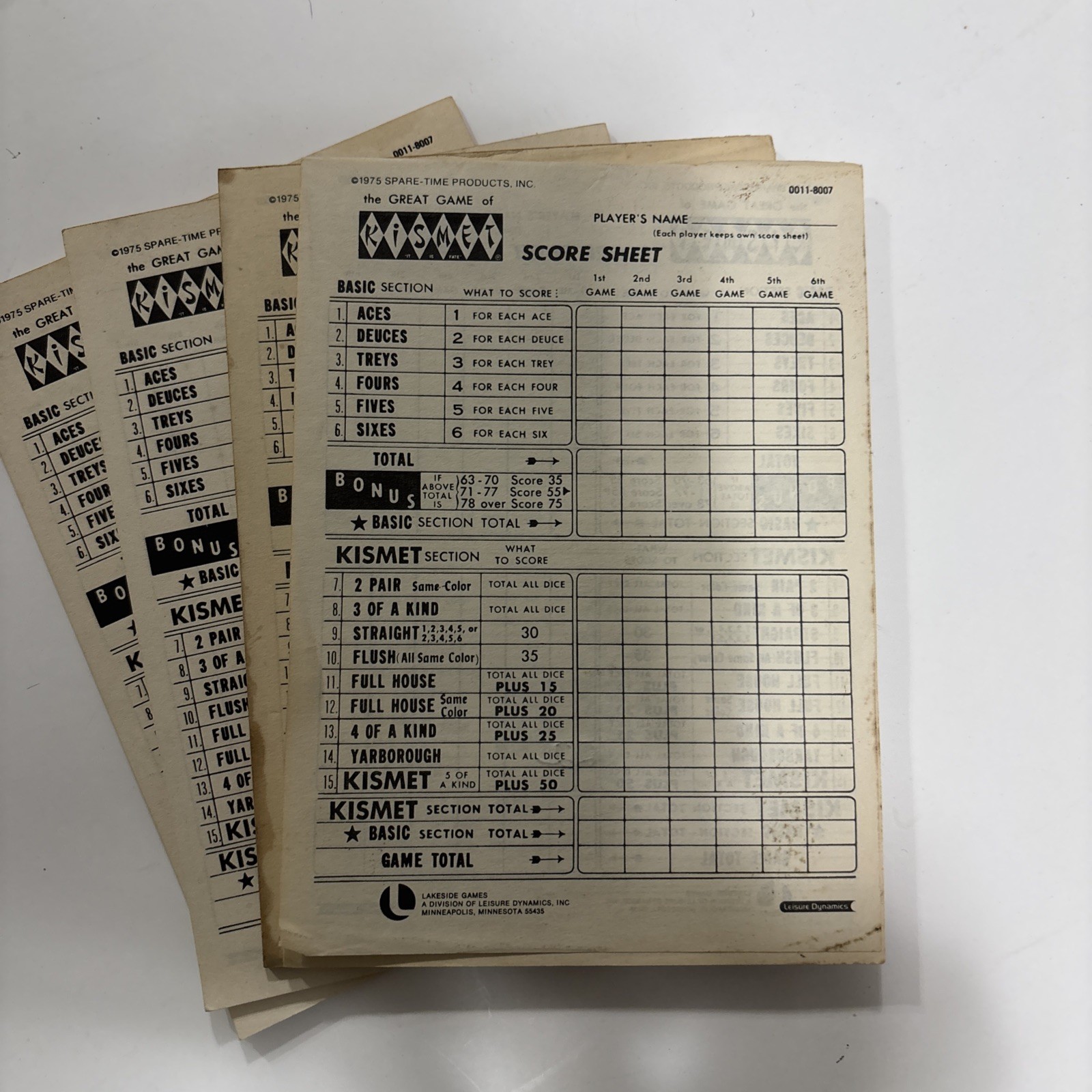 Kidmet Score Pads Set Of 4 1975 Vintage Old Stock Lakeside Sheets Only