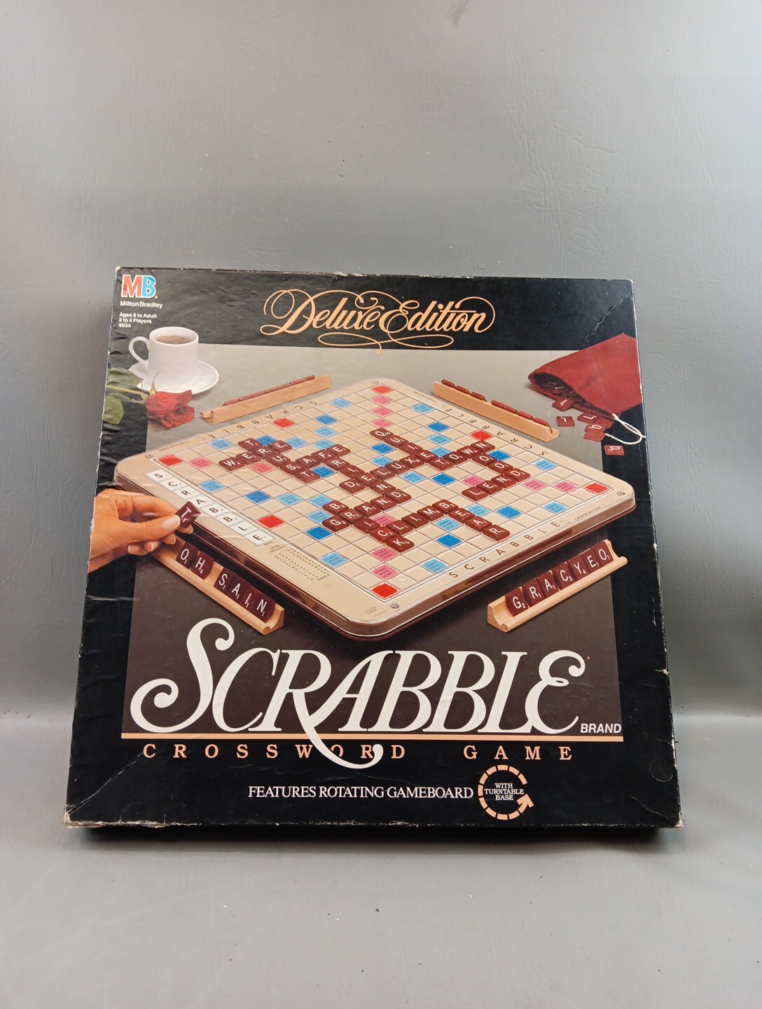 Scrabble Deluxe Edition 1989 Rotating Turntable COMPLETE #4034 Mahogany Tiles