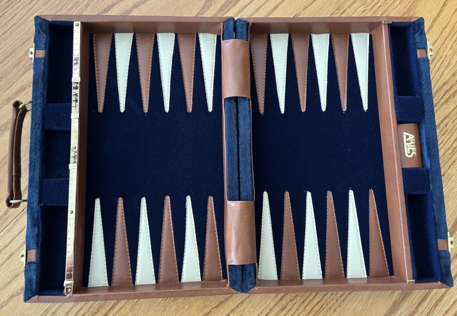 Aries Blue Suede Backgammon Set – 15″ x 10-1/2” – Complete