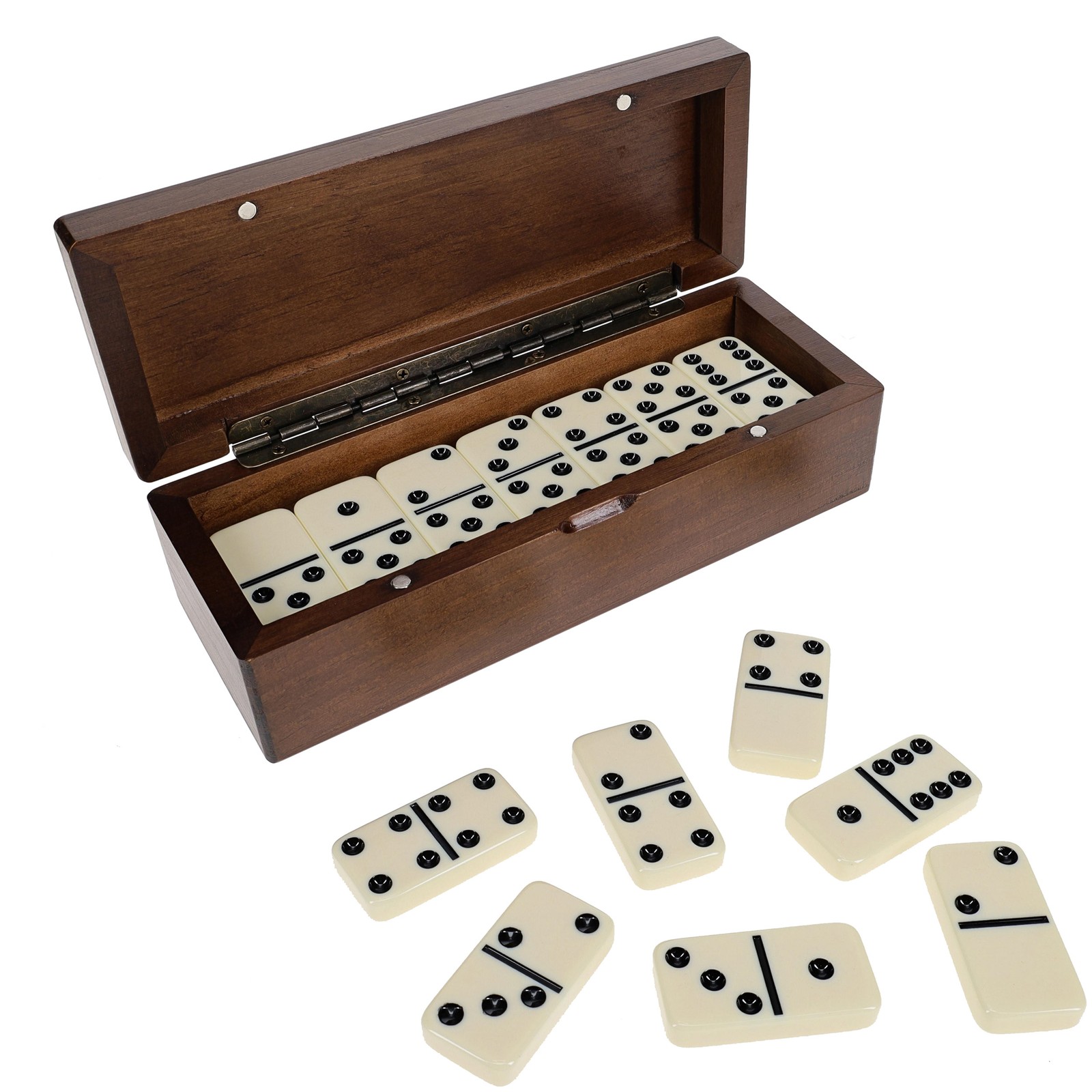 WE Games Double 6 Dominoes in Magnetic Wooden Travel Box, Ivory Color