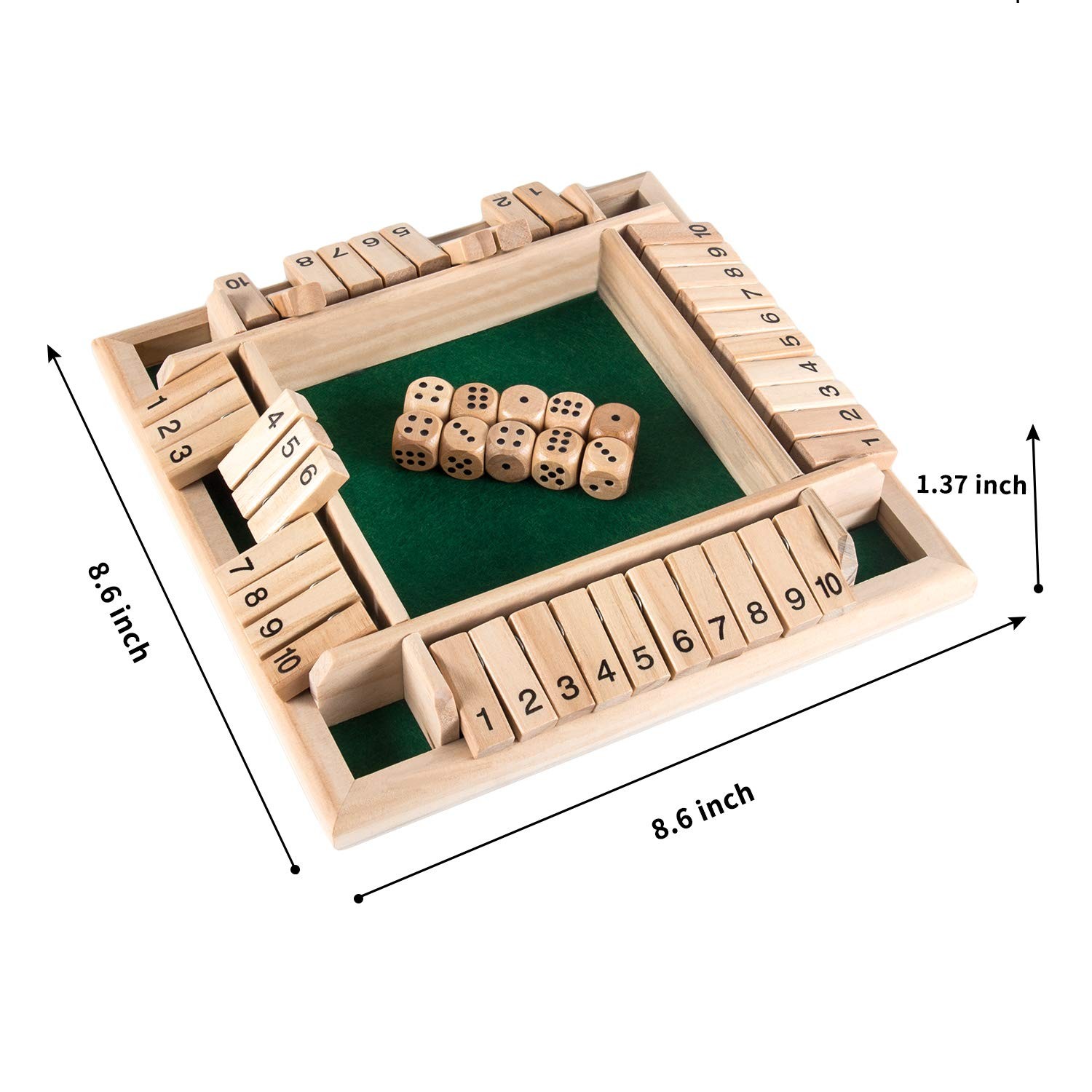 1 to 4 Player Shut The Box Wooden Dice Game Family Tabletop Board
