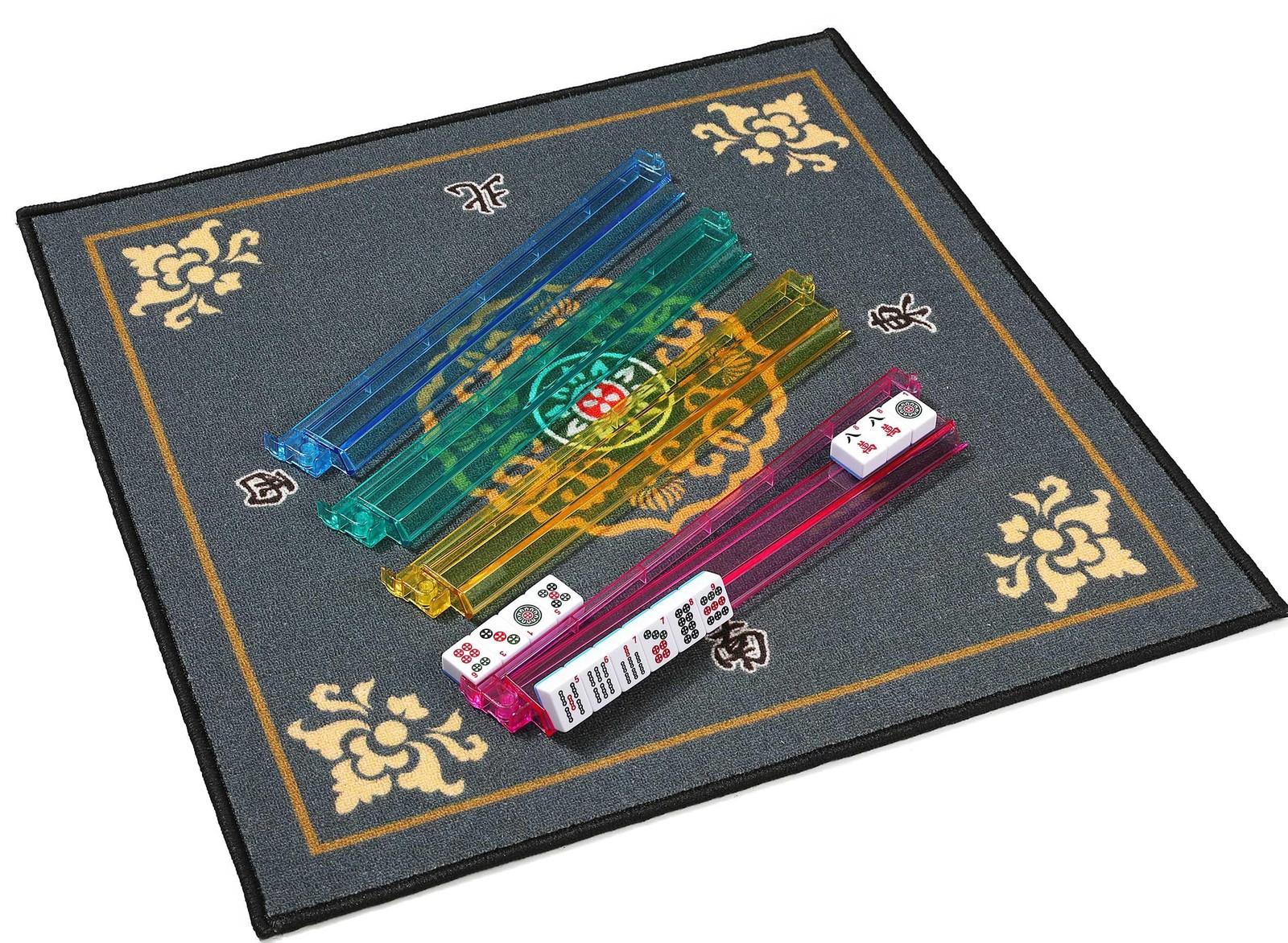 Set of 4 All-in-one Transparent Mahjong Rack & Pusher Acrylic American Mah Jo…