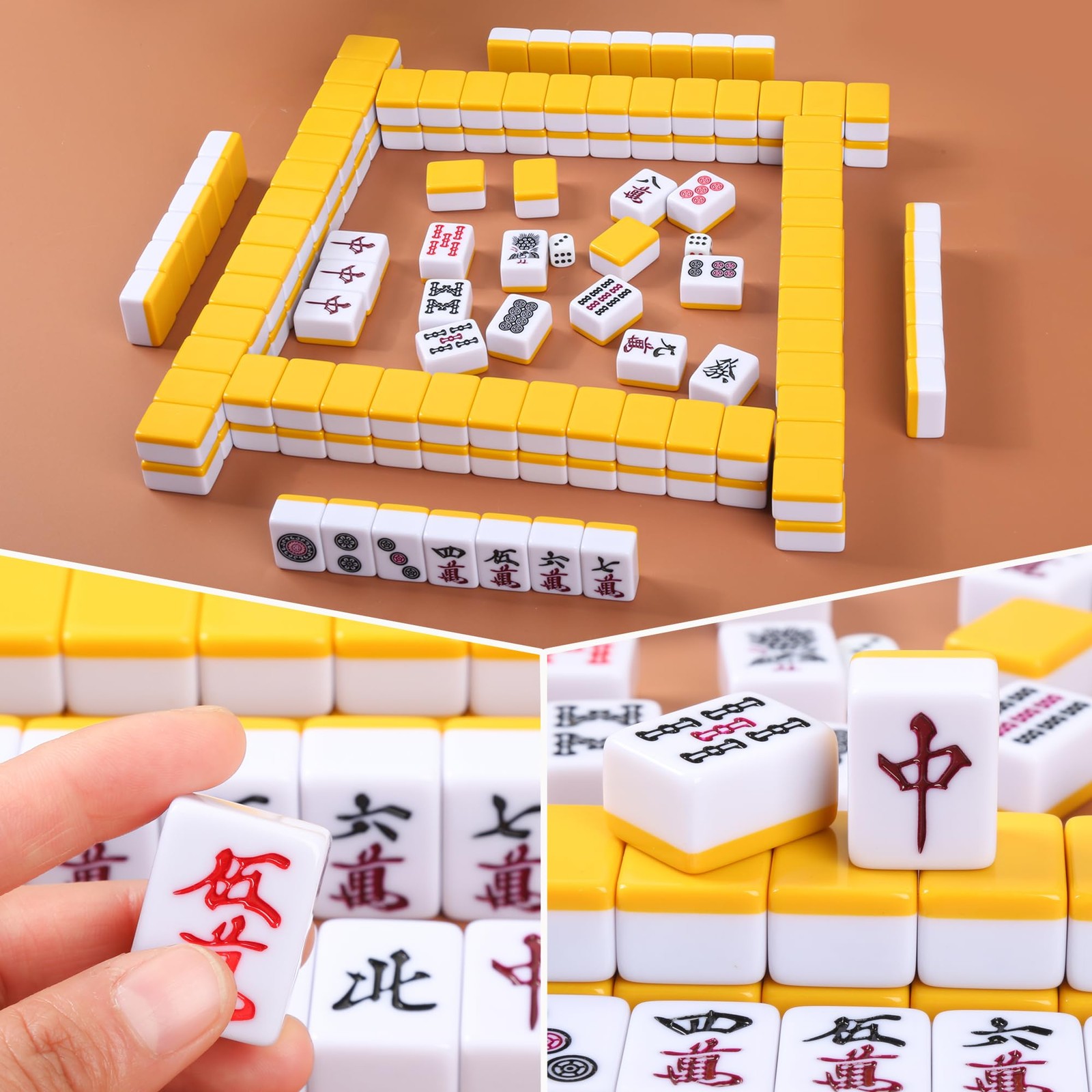 Japanese Riichi Mahjong Set, 144 White and Yellow Tiles – with Black Box, Eas…
