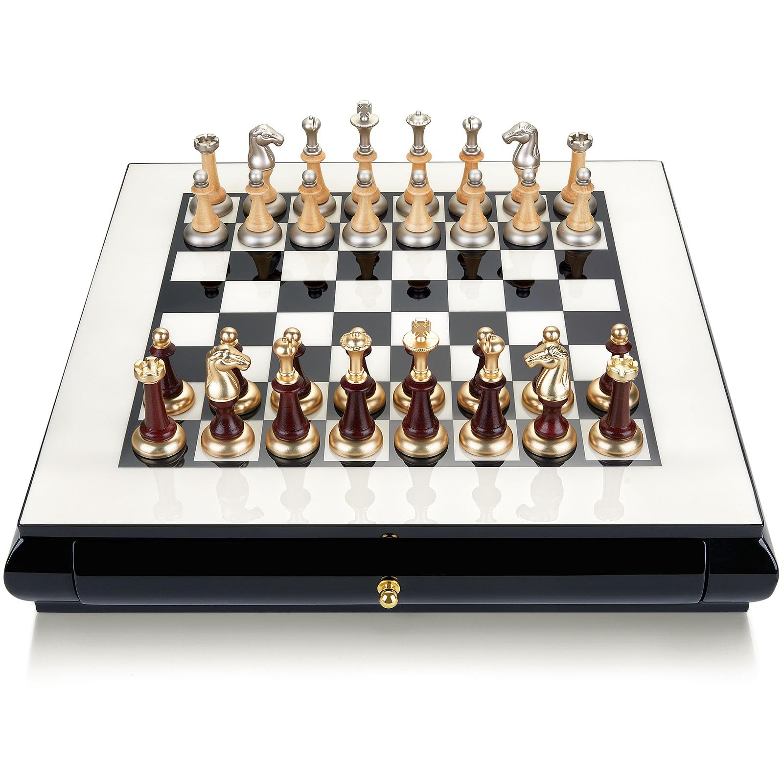 AMEROUS 16 Inches Wooden Chess Set, Large Size Board with 2 Built-in Storage Dra
