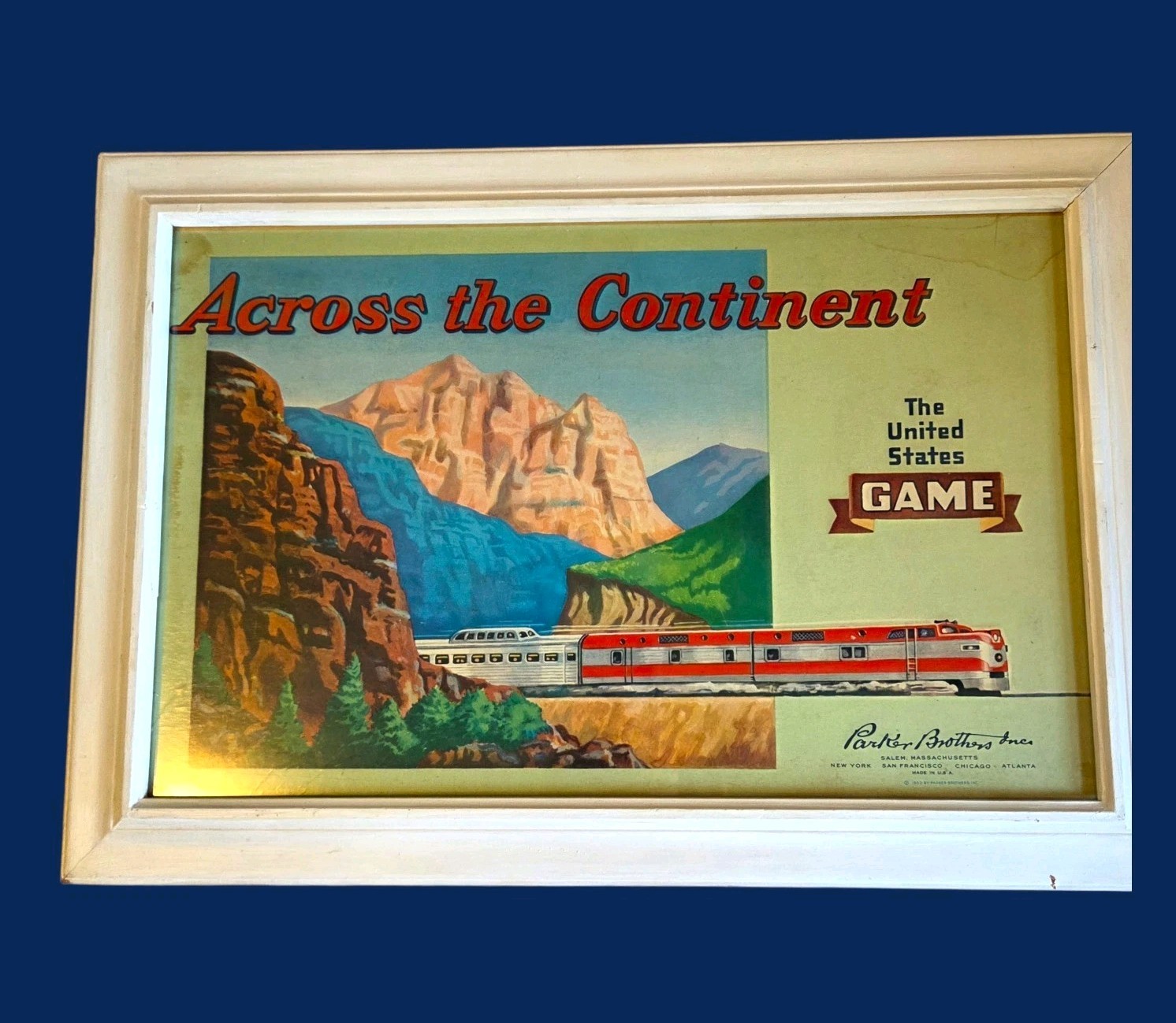Vintage Framed Board Game Box Lid “Across The Continent ” Train Gaming Decor