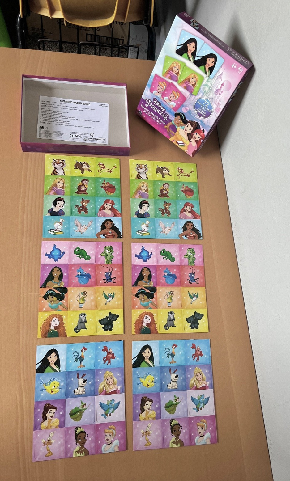 2022 Disney Princess Girls Kids 72 Cards Memory Match Matching Game Complete