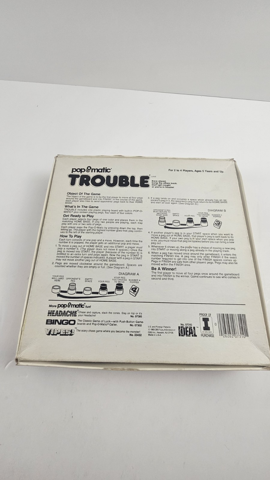 Ideal Trouble Pop-o-matic Strategy Board Game Ages 5+ 2-4 Players Vintage 1980