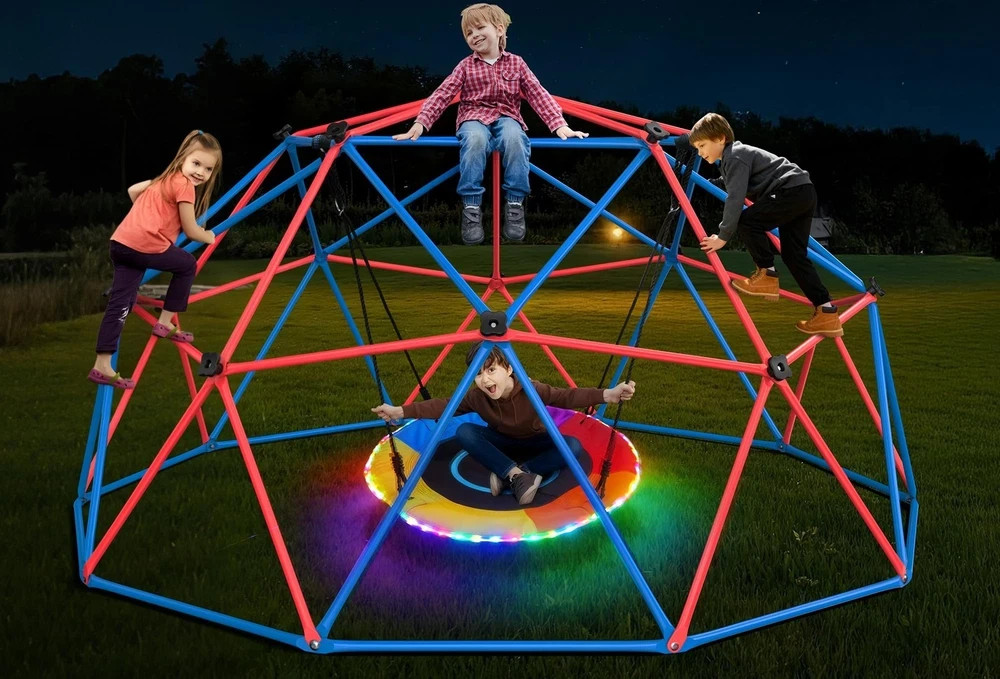 Climbing Dome Swing Set LED Saucer 800lb Jungle Gym Outdoor 3-8 8-12 Hapfan Kids