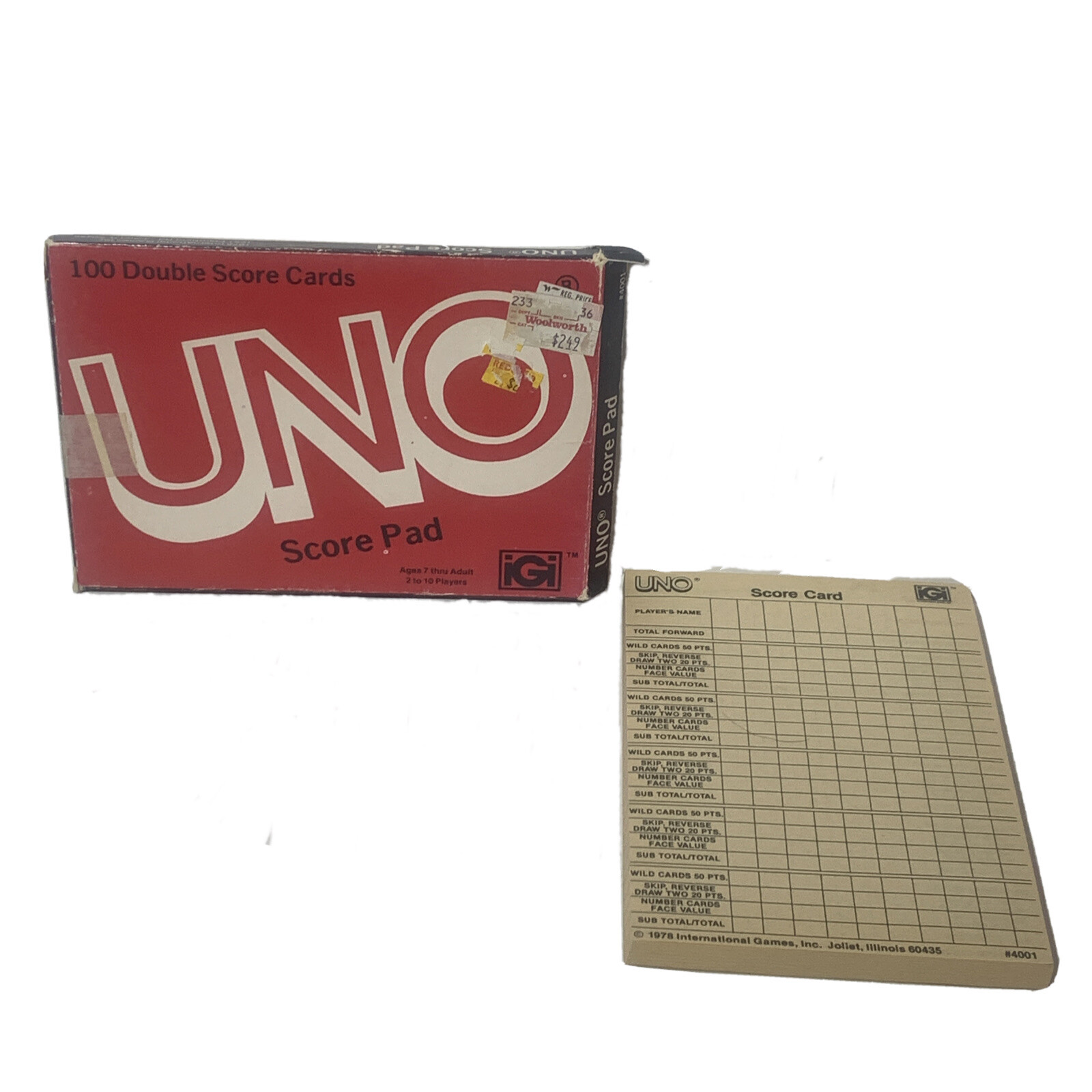 Uno Score Pad 100 Double Score Cards IGI 1978 with box #4001 Vintage