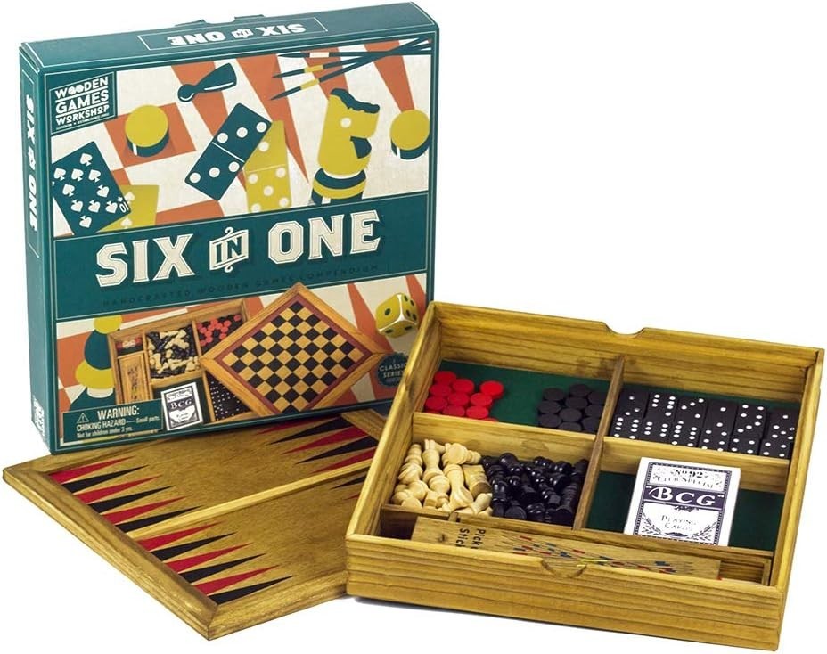 6 Classic Games in One – Beautifully Crafted Portable Wooden Game Set