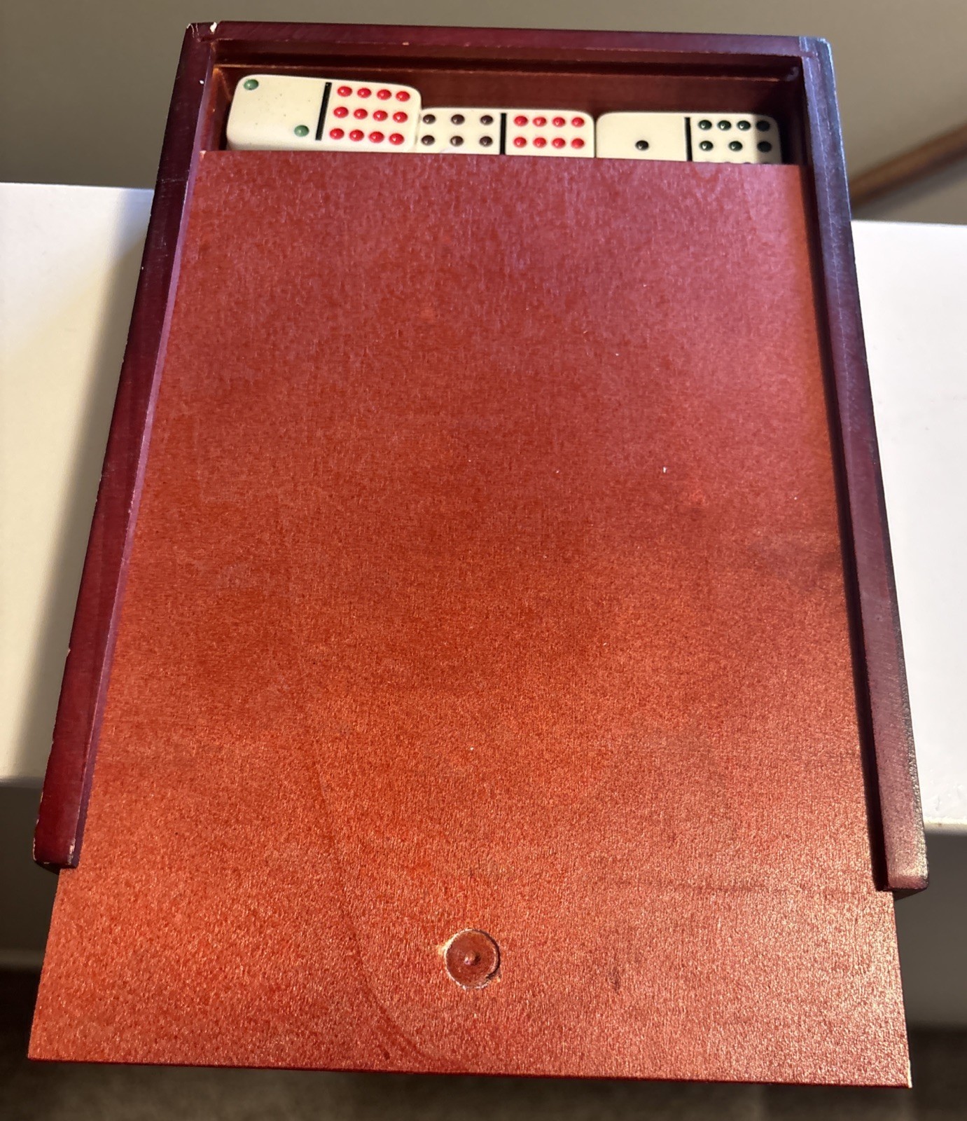 Vintage Dominoes Set of 91 Double Twelve Set In Color, Wooden Case & Central Hub