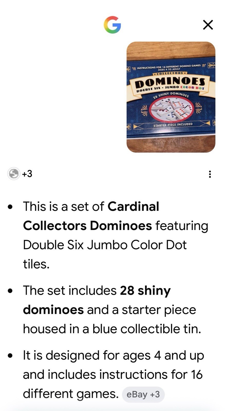 Collectors Dominoes, Double Six, Jumbo Color Dot, Age 4+, 16 Games-Starter Piece