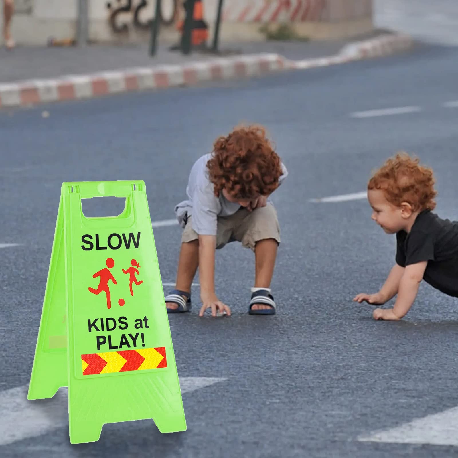 Slow Kids at Play Signs Double Sided Reflective Tape 2 Pack Green Street Text