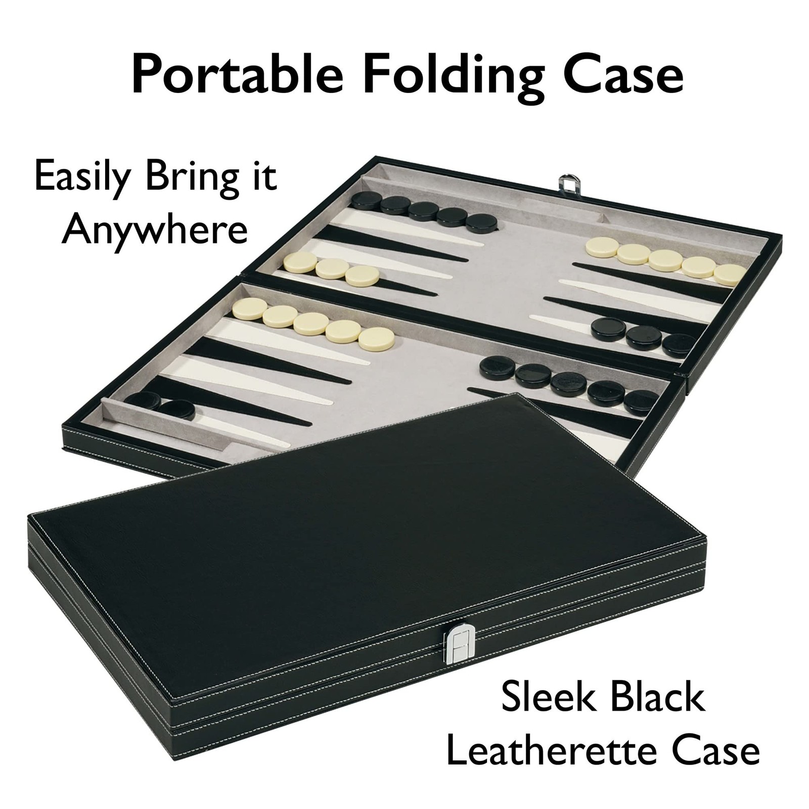 Mainstreet Classics 18 Inch Backgammon Set Leatherette Portable Board Game Case