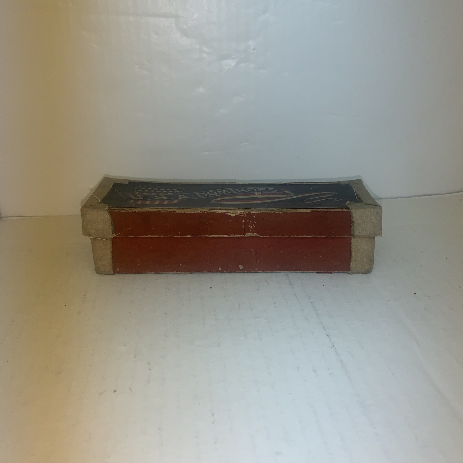 Vintage Patriotic USA Flag Embossed Dominos Game in Original Box