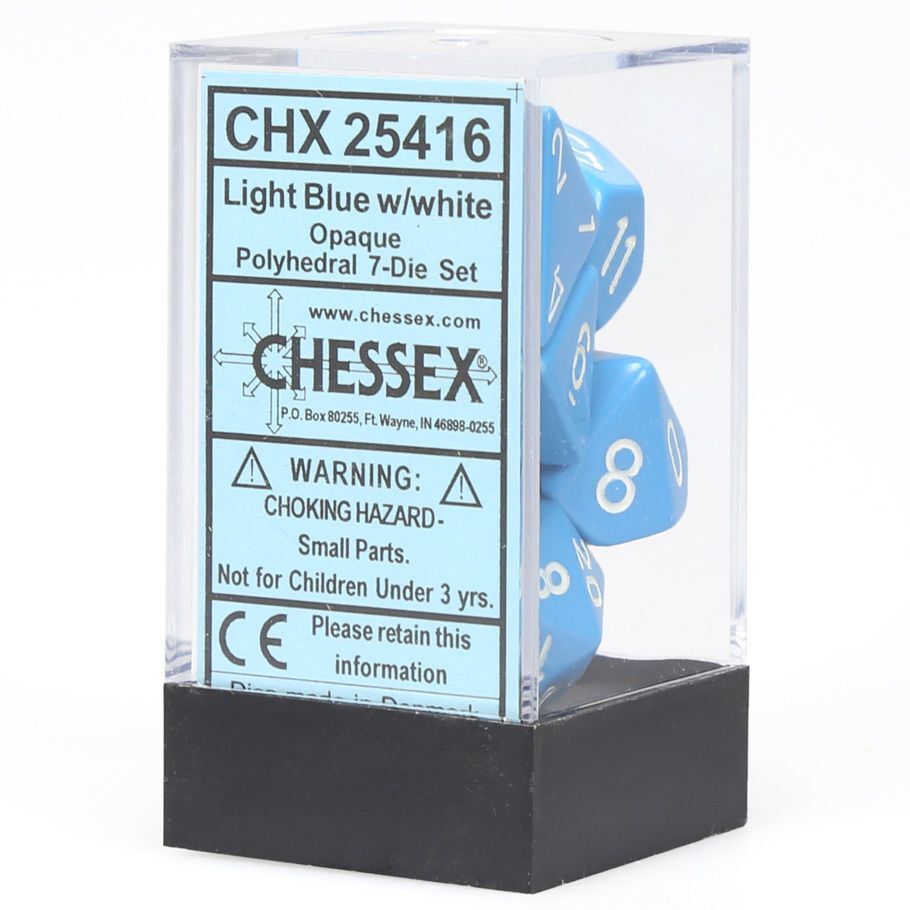 Chessex Light Blue/White Opaque Dice 7-Dice Set (D20/12/10/%/8/6/4) CHX25416