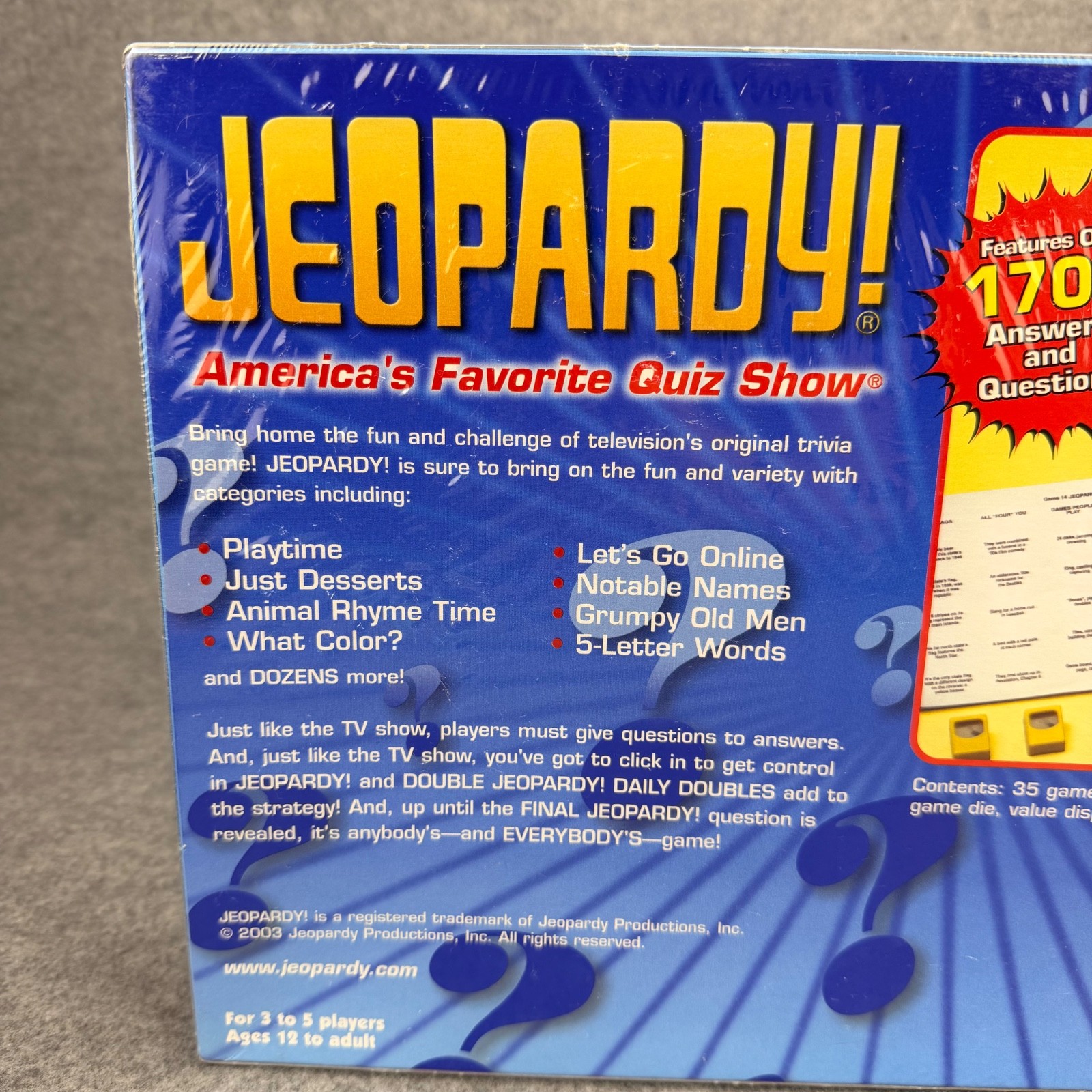 Jeopardy Board Game: America’s Favorite Quiz Show 2003 Edition Brand New Sealed