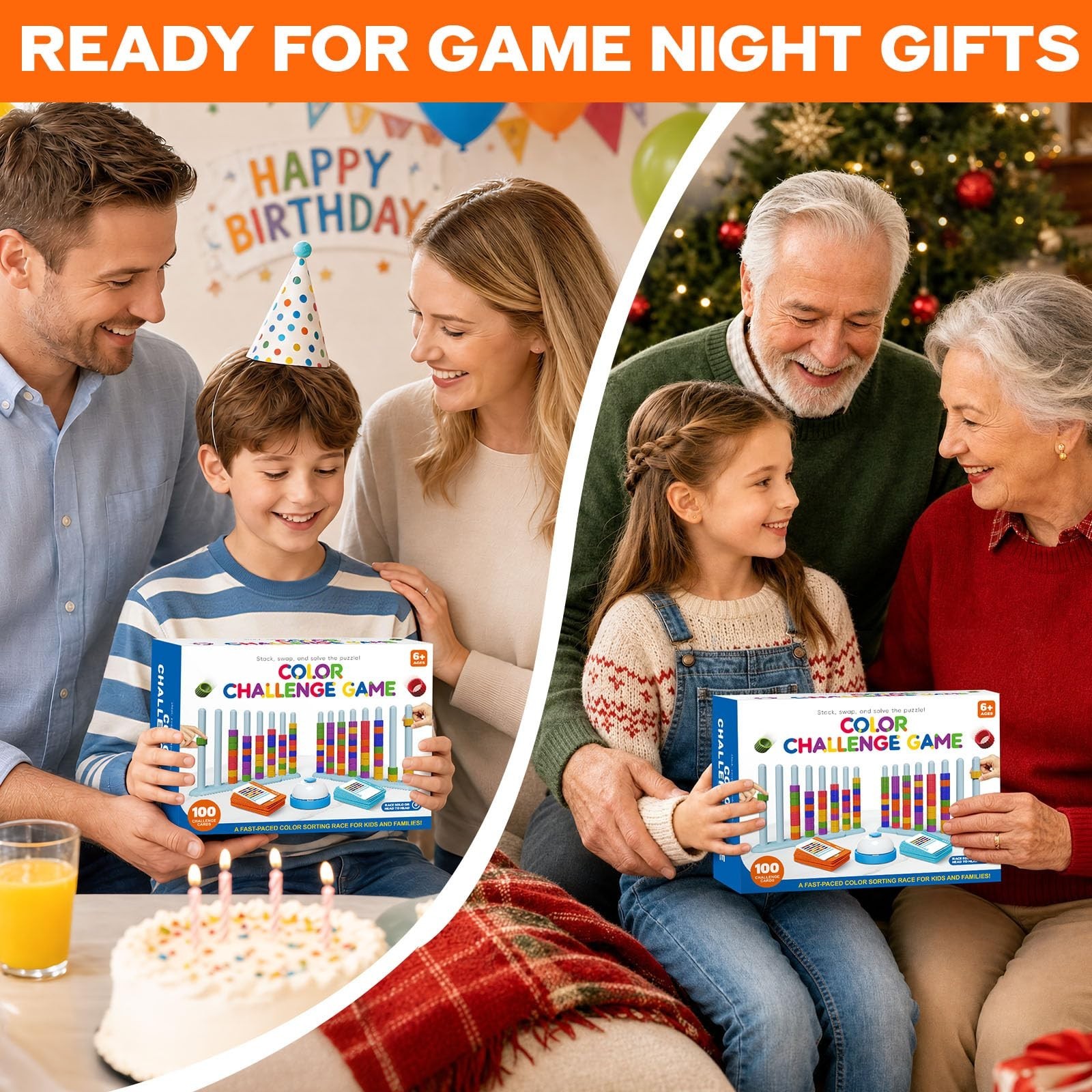 Color Challenge Game – 2 Pack Color Matching & Stacking Game for Family Fun, 100