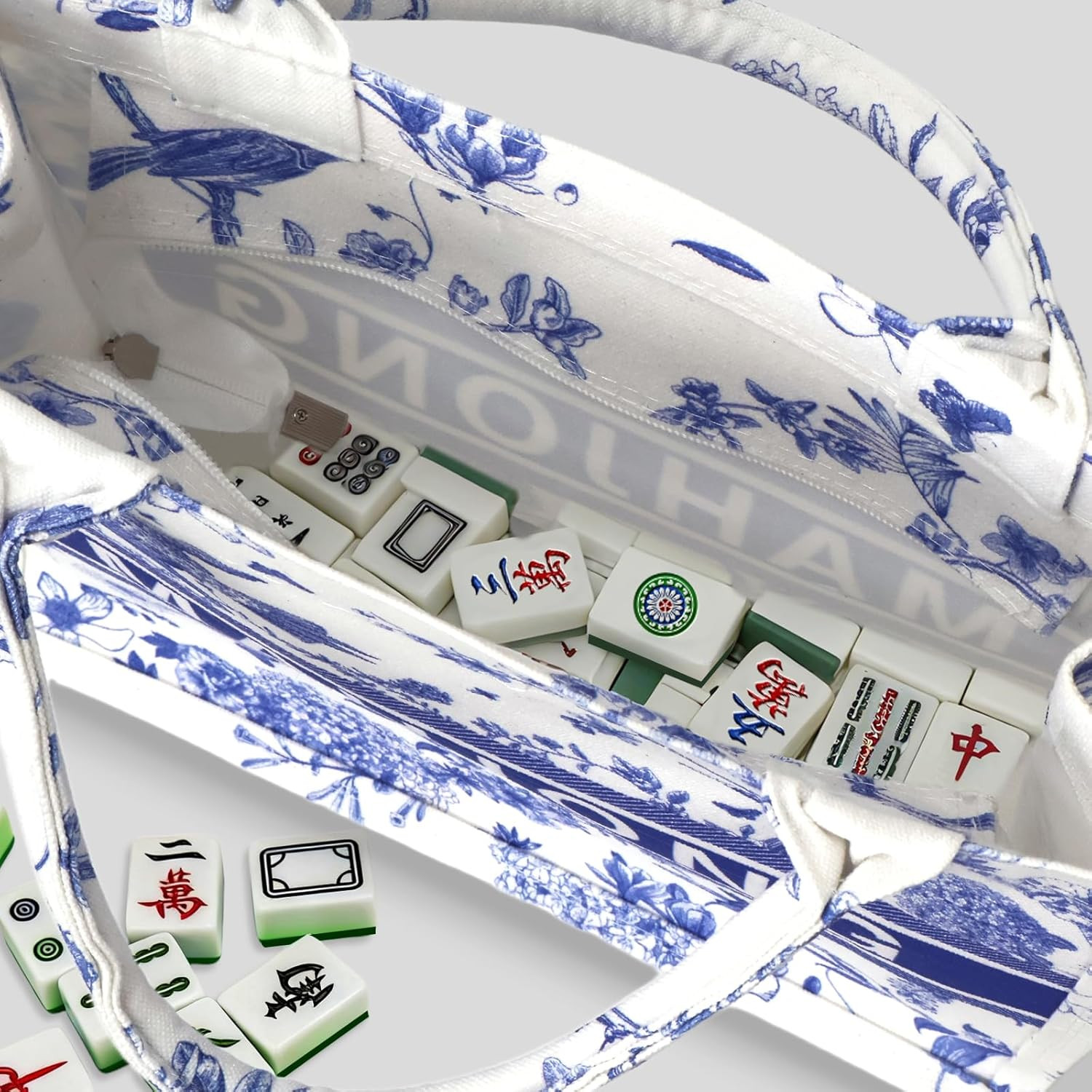 Blue mahjong bags for tiles，American Mahjong Tiles Bag- Durable mahjong carry…