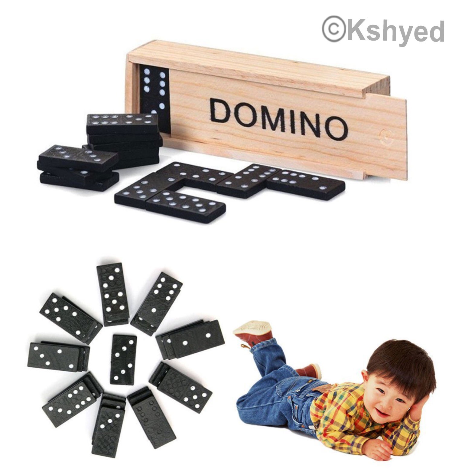DOUBLE SIX DOMINOES MINI DOMINO SET OF 28 BLACK TILES WITH WOOD CASE (1 Pack)