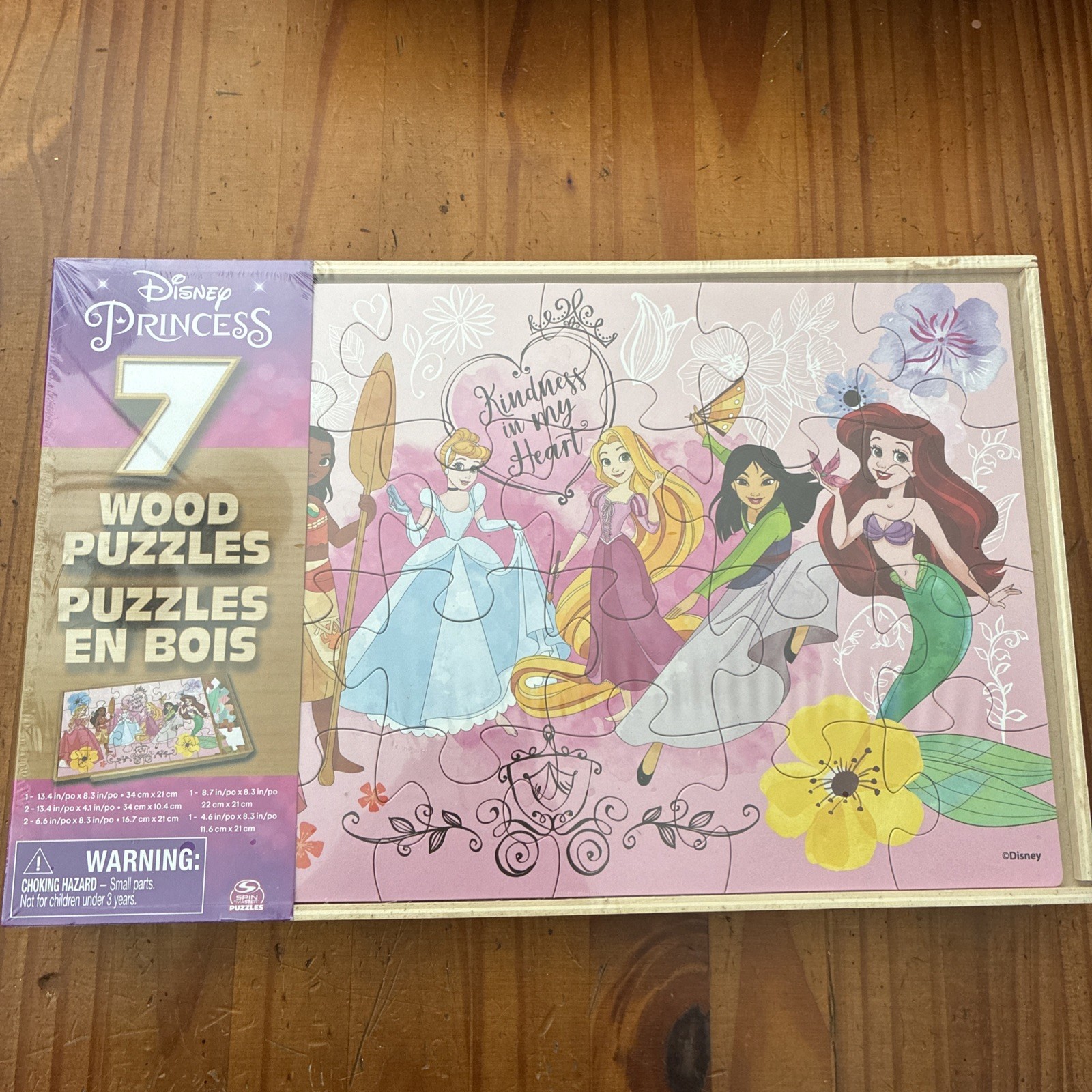 Disney Princess 7 Wood Puzzles Age 3+ Spinmaster Brand New in Sealed Box