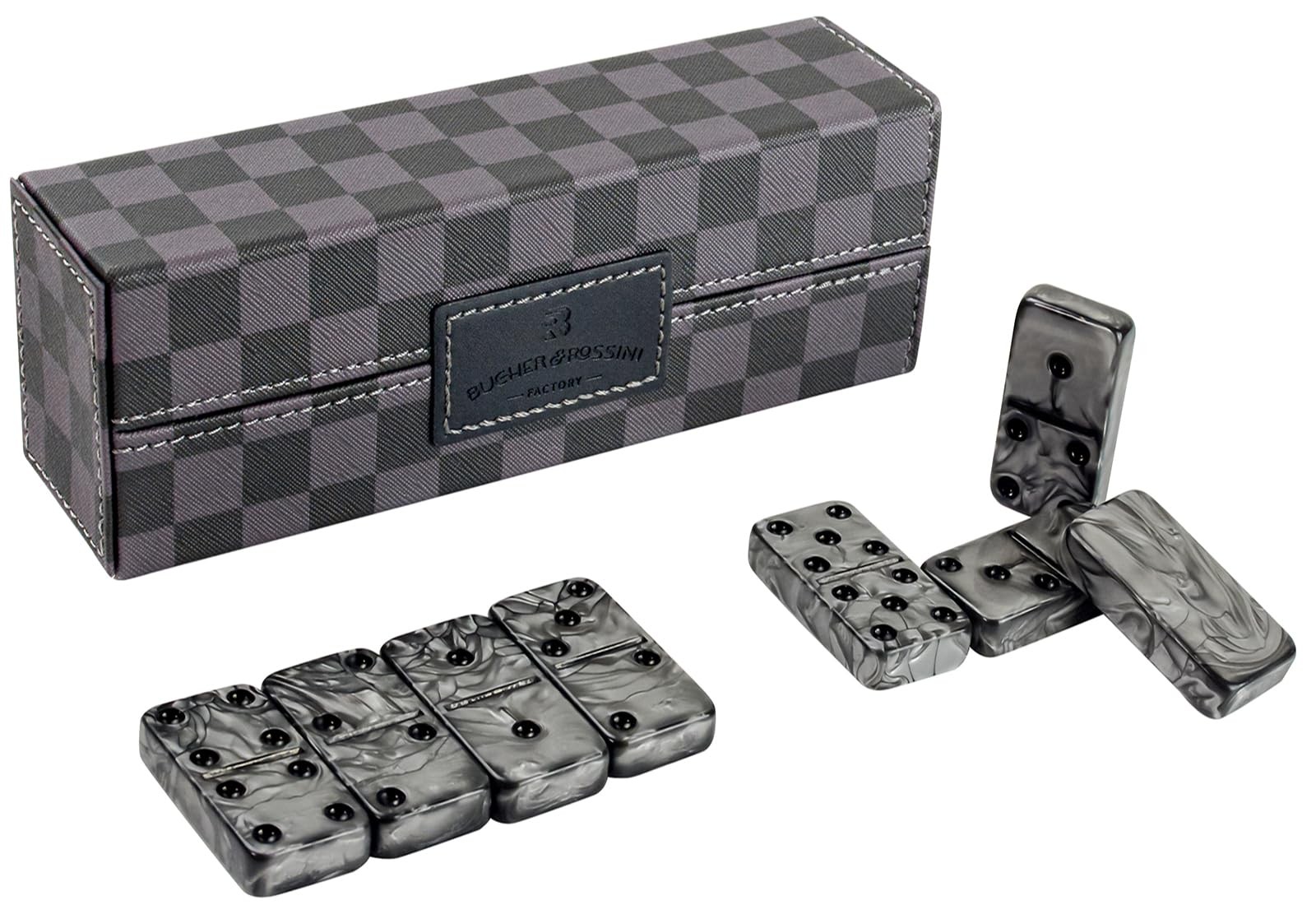 Dominos Set for Adluts – Double 6 Jumbo Domino Set – 28 Thick Marbleized Black a