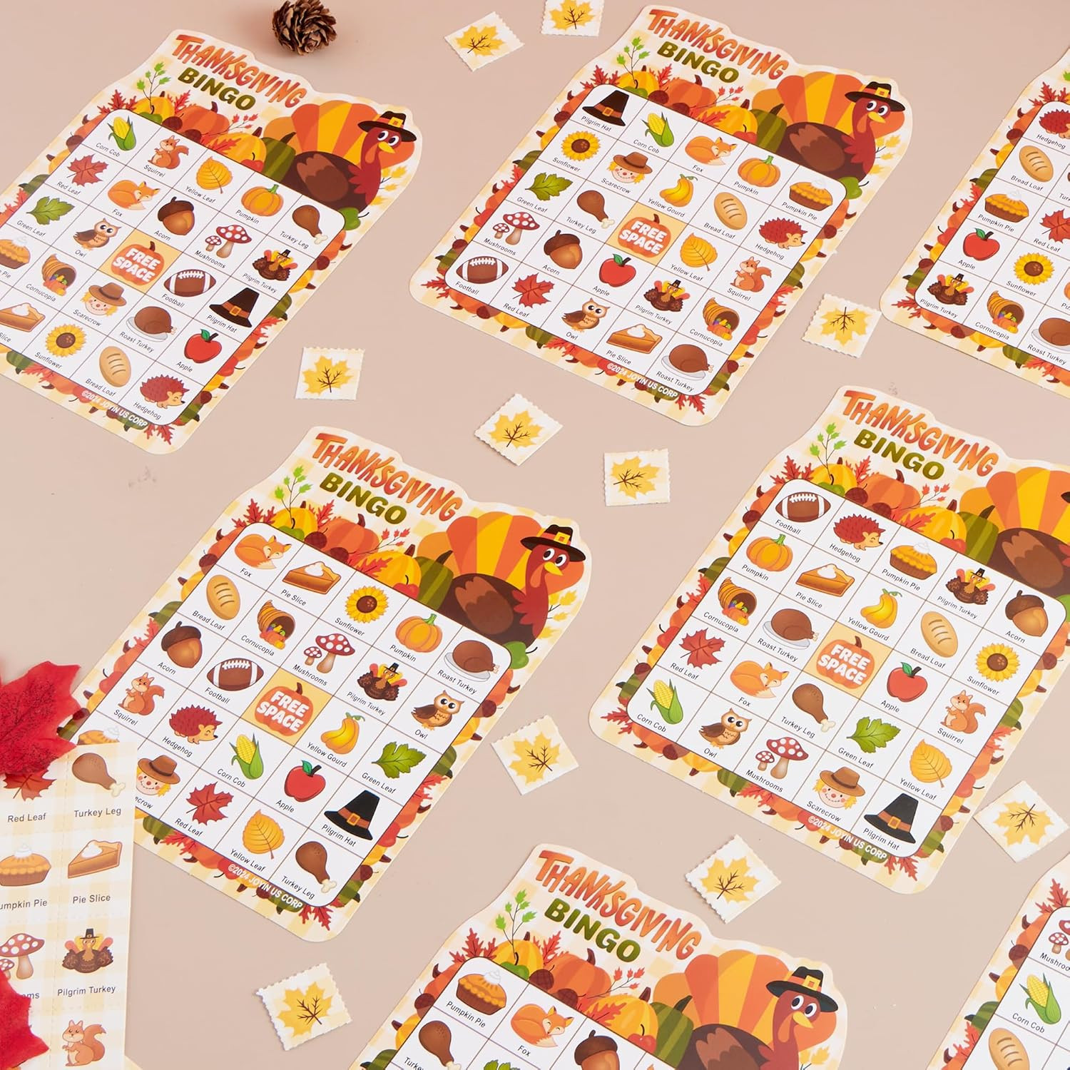 30 Pc Thanksgiving Bingo Game Cards Kids Family Party Classroom Activity