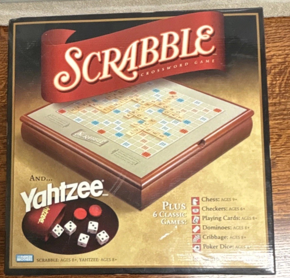 Parker Brothers Hasbro Scrabble Yahtzee Plus 6 Classic Games Solid Wood Cabinet