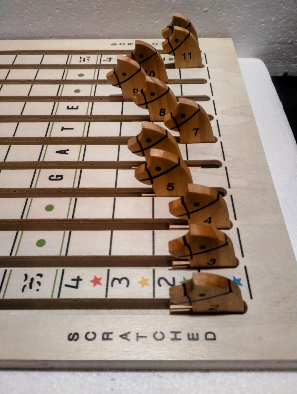 Large Wooden Racing Horse Race Game with Playing Cards Chips & Dice