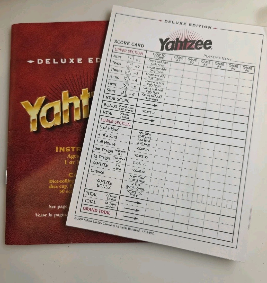 Yahtzee DELUXE Edition 100% COMPLETE Game Milton Bradley Vintage 1997