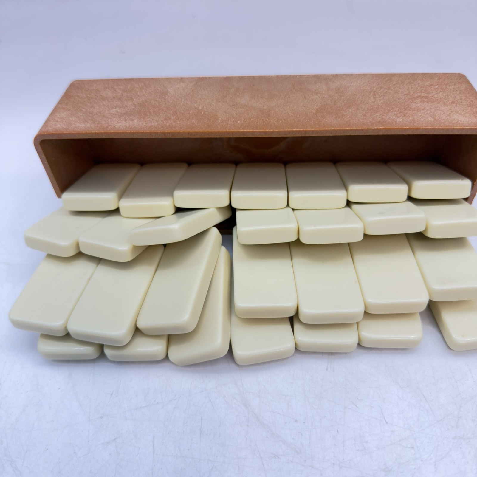 Vintage Supreme Dominoes With Metal Spinners in Wood Slide Lid Box Item No 66mp