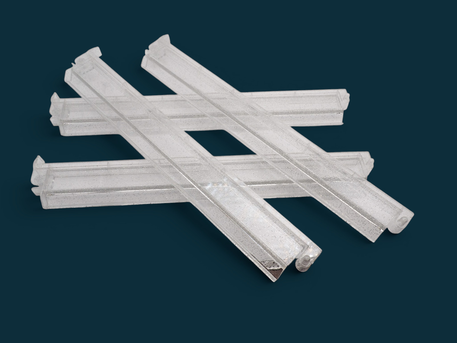 Clear Glitter Acrylic Mahjong Rack Set of 4 with Pushers 18.5″ NMJL Sparkle Rack