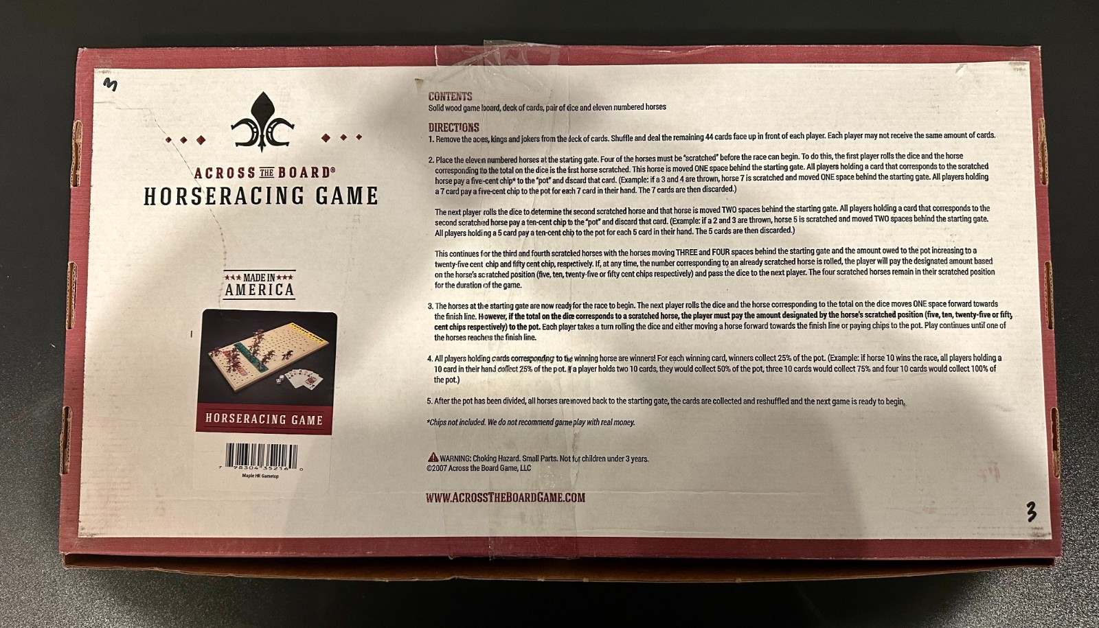 Across The Board Horseracing Game – Handcrafted 2007 *NEW/OPEN BOX*