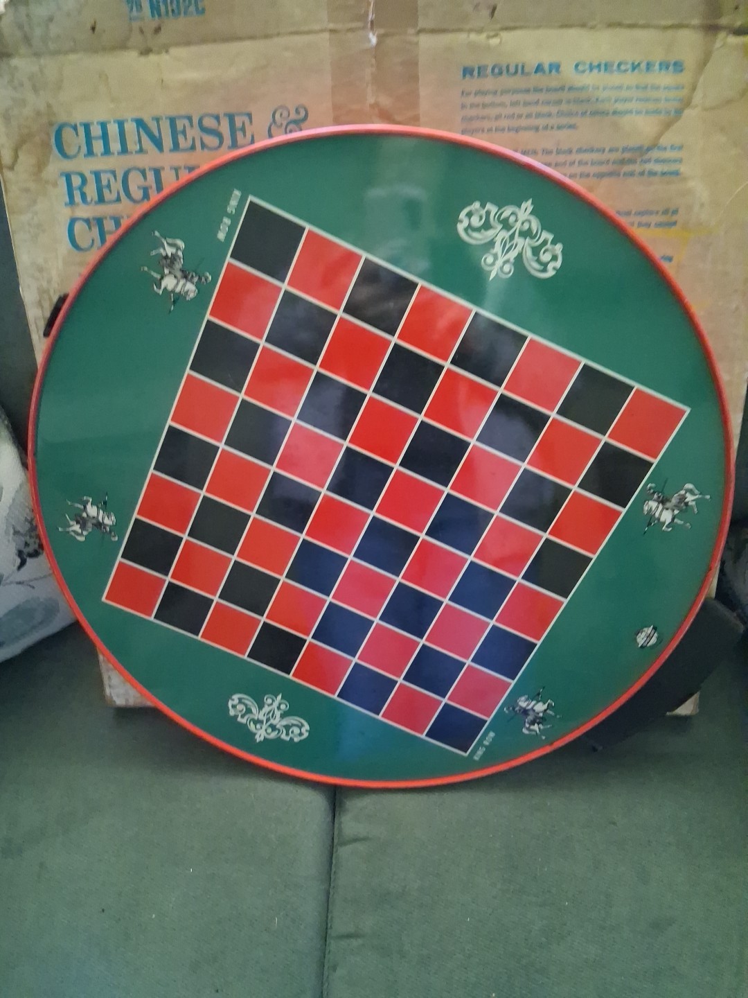 Chinese & Regular Checkers Metal Tin Game #539 Ohio Art Co 17.5″ Vintage 2 in 1