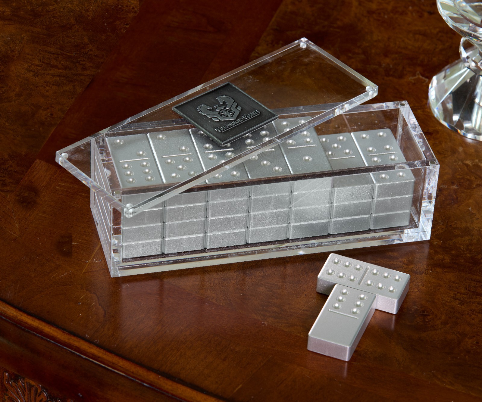 Premium Aluminum Double Six Dominoes Set – Silver