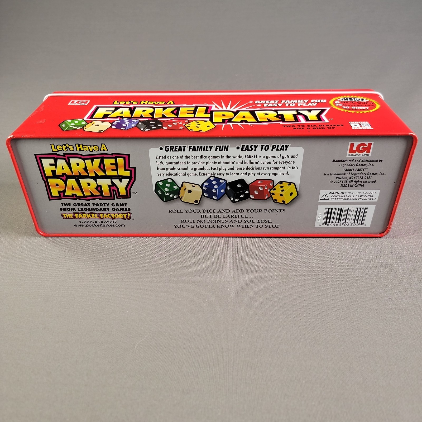 Farkel Party Dice Game Complete w. score cards & instructions original metal box