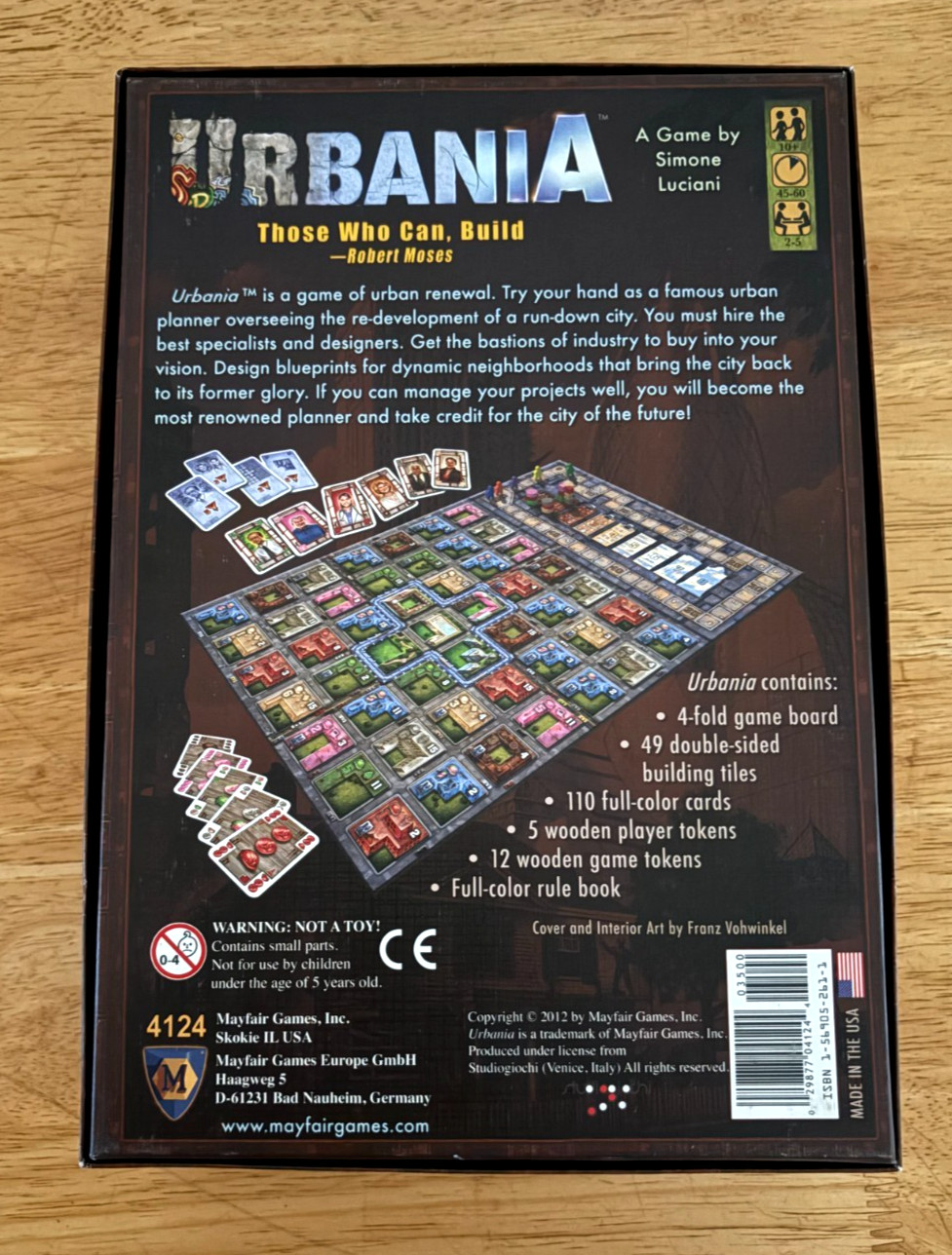 Look 👀 Urbania Board Game by Simone Lucian Mayfair Games 2012 Game