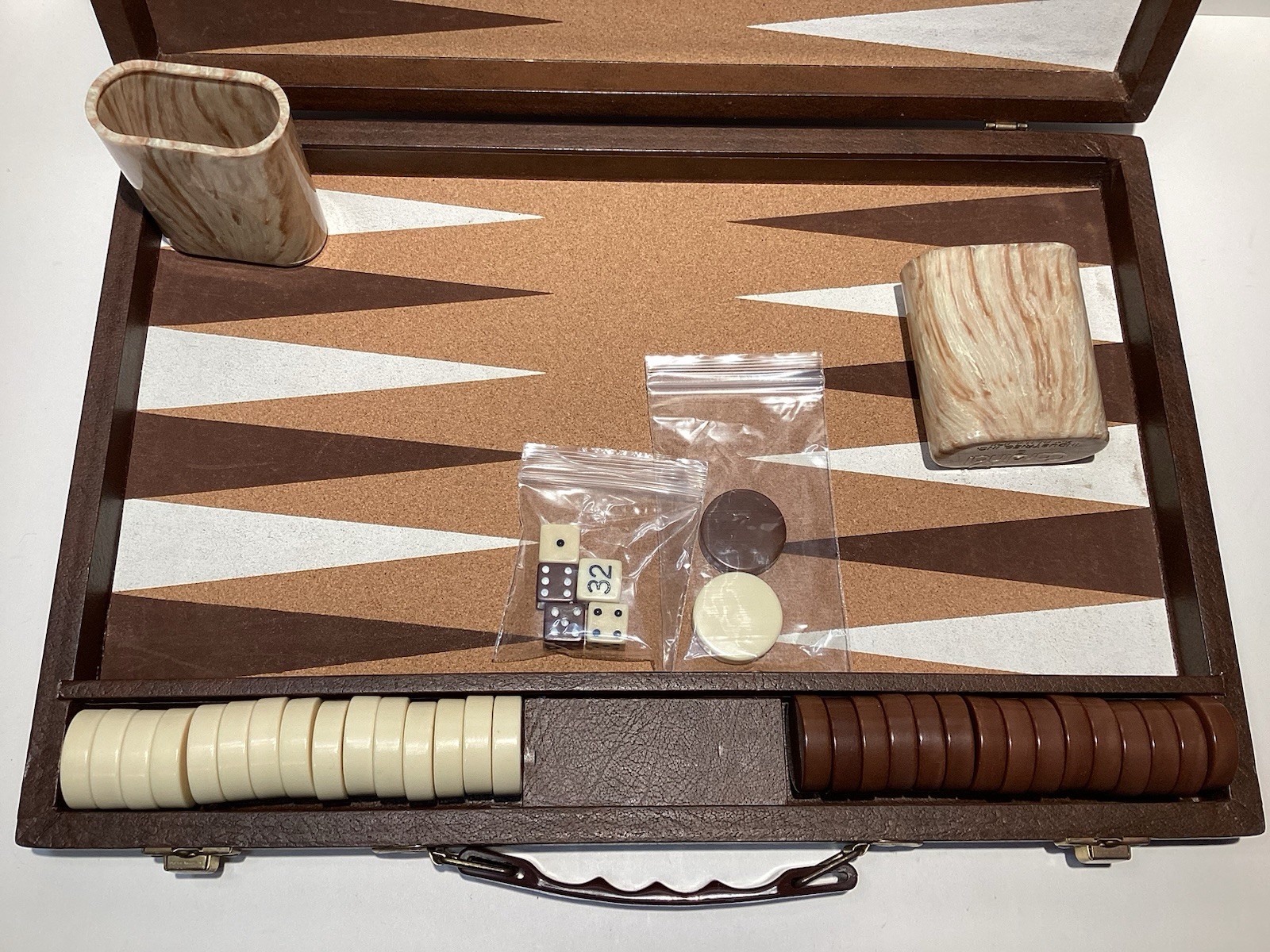 Cardinal Backgammon Set with 1.5″ Resin Beige & Brown Checkers- Nice Basic Set