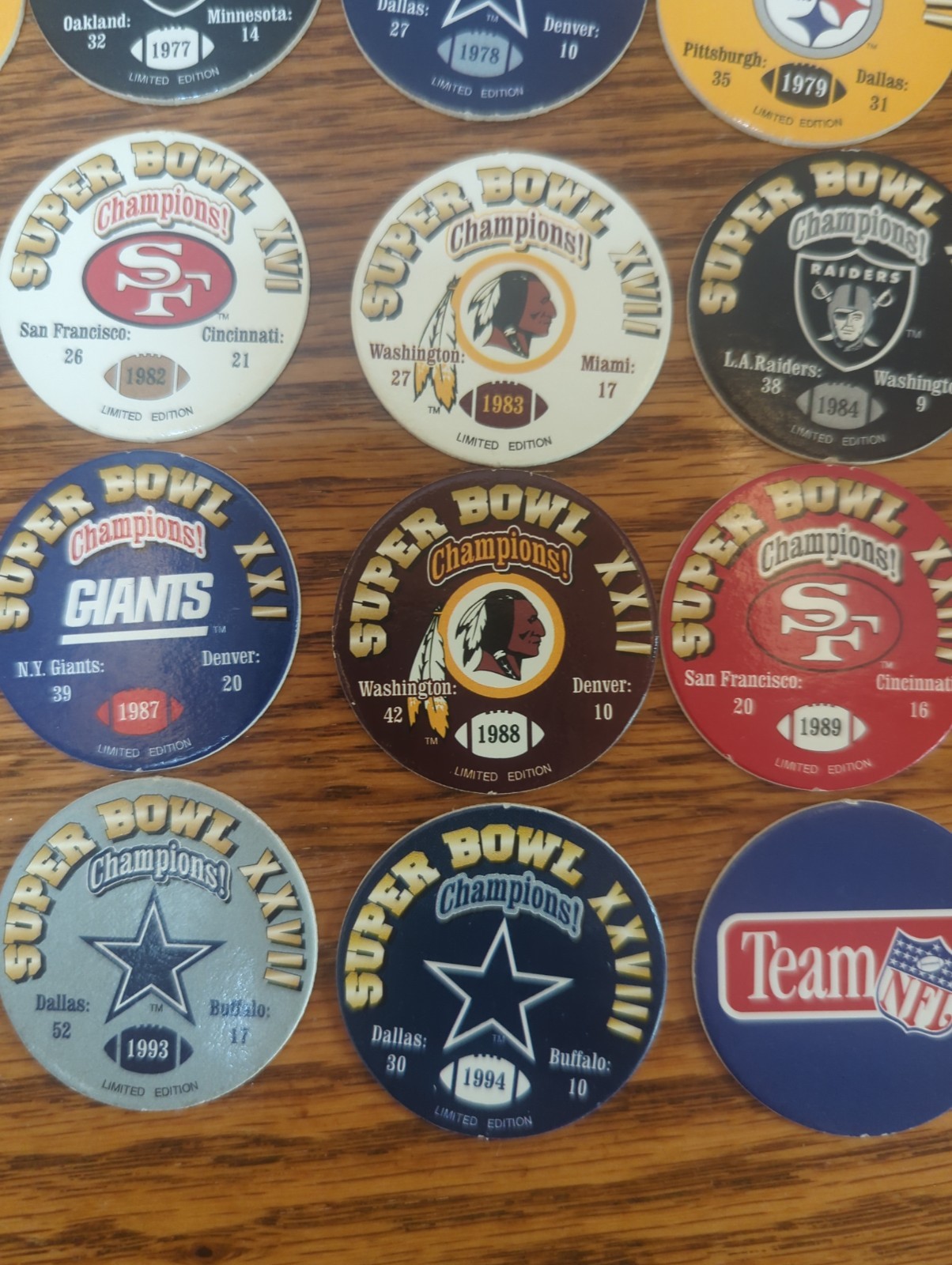 Vintage 90s NFL Pogs Lot of 25 Washington Oakland Raiders Howie Long Cowboys