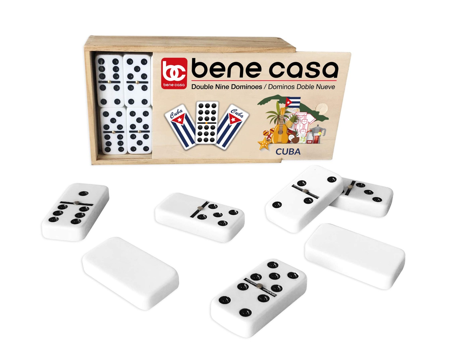 Bene Casa Cuban Flag Double Nines Dominoes Set 210 Players Wooden Box with…