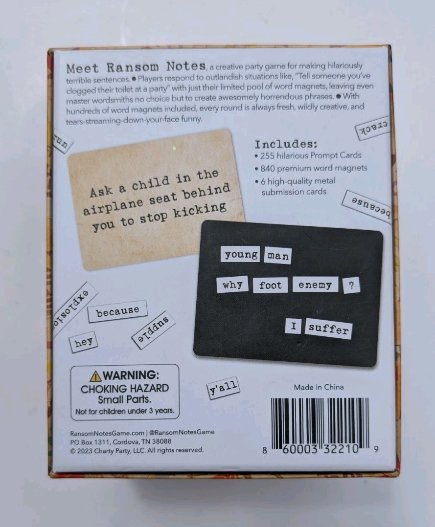 Ransom Notes Game COMPLETE Charty Party 2023 Word Magnets