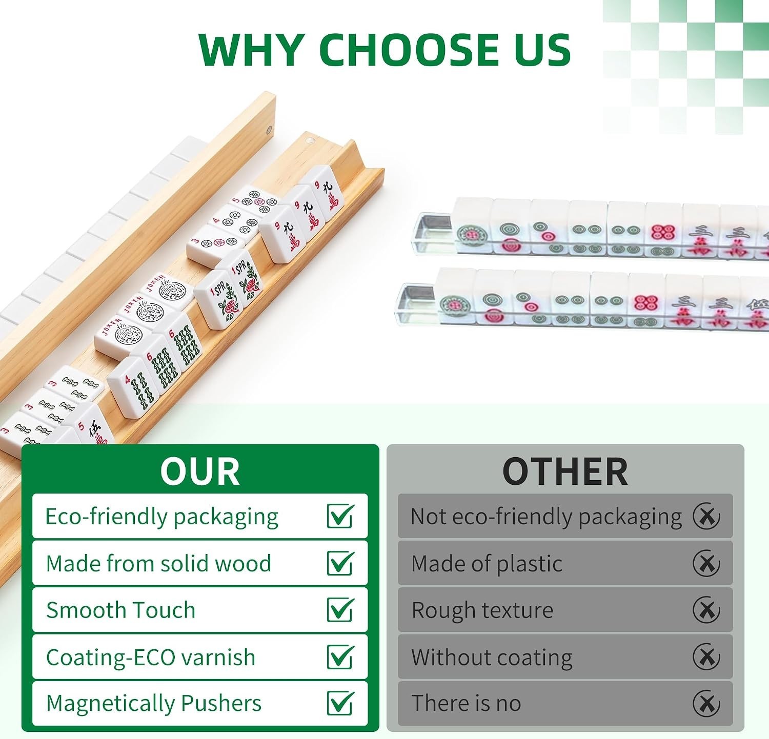 Wooden Mahjong Racks with Magnetic Pushers – Set of 4, Solid Wood | For American