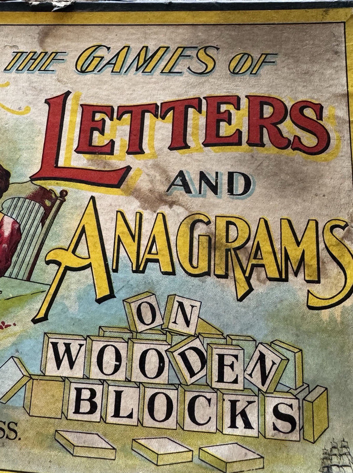 1899 ANTIQUE LETTERS ANAGRAMS WOOD BLOCKS GAME PARKER BROTHERS