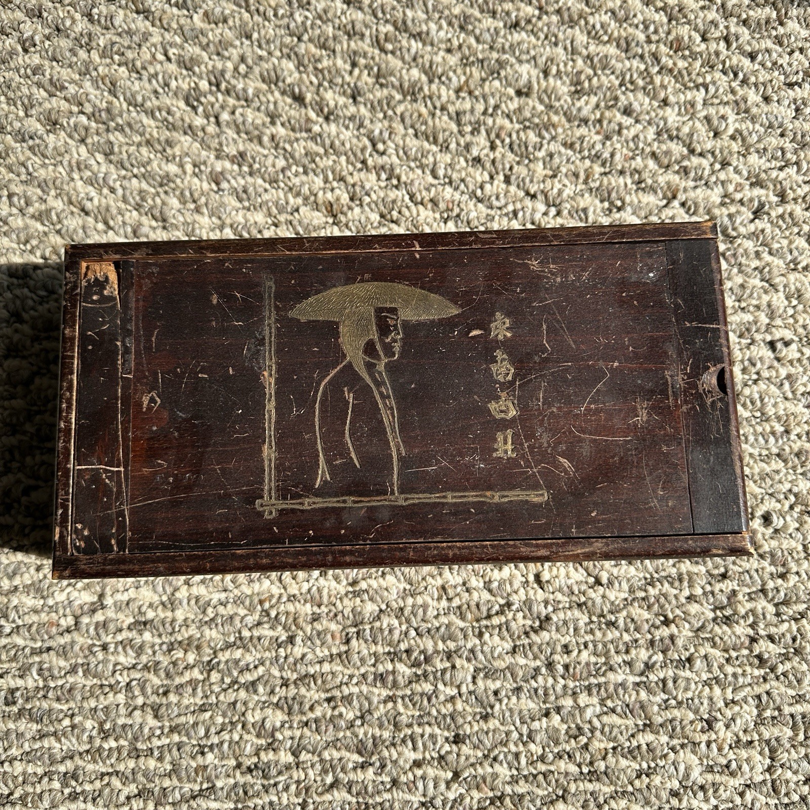 Vintage Chinese Mandarin Mahjong Game Set 144 Tiles Wood Relief Box