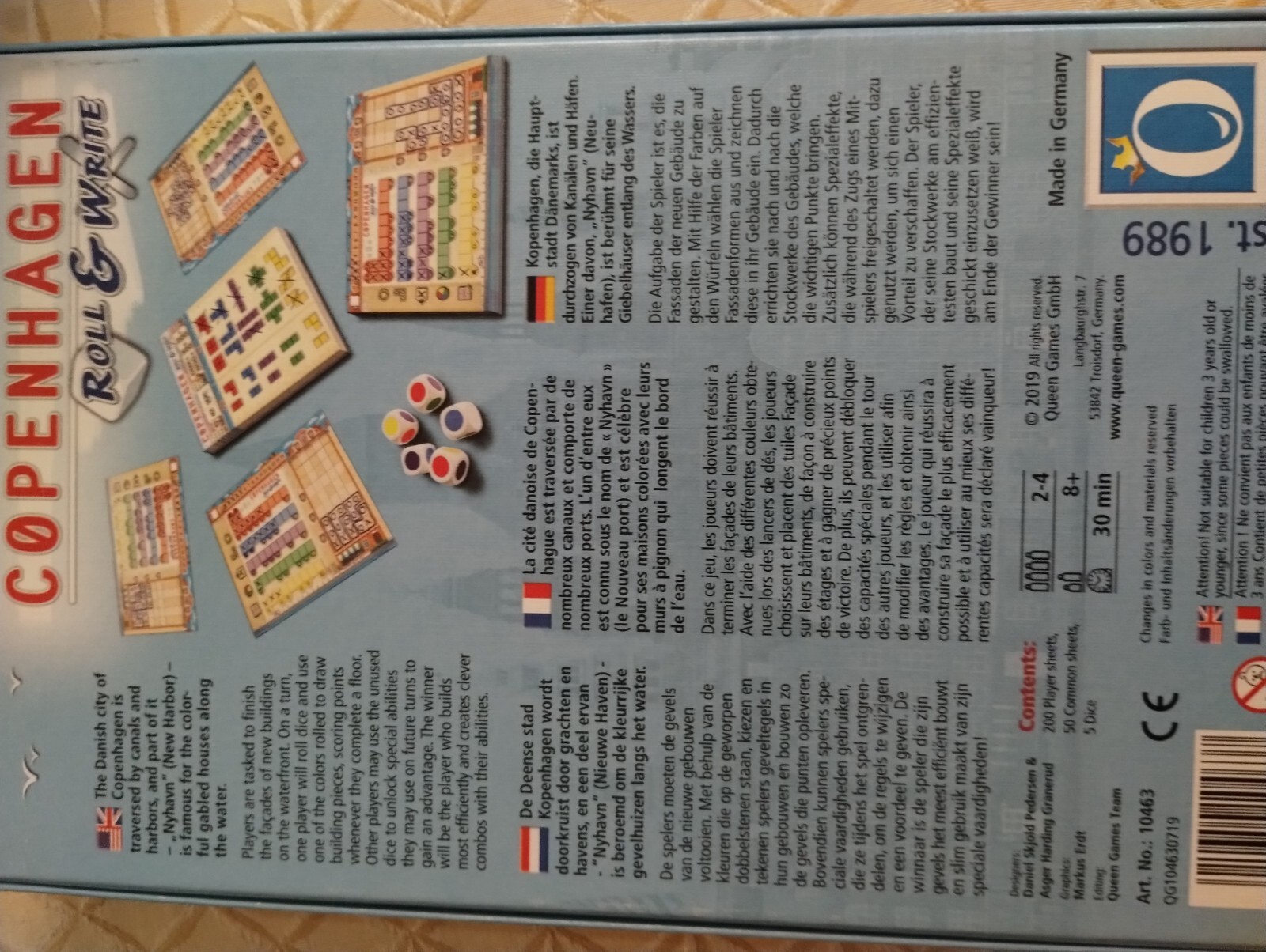 Copenhagen Roll & Write Board Game Queen Games Rare Puzzle Strategy Complete