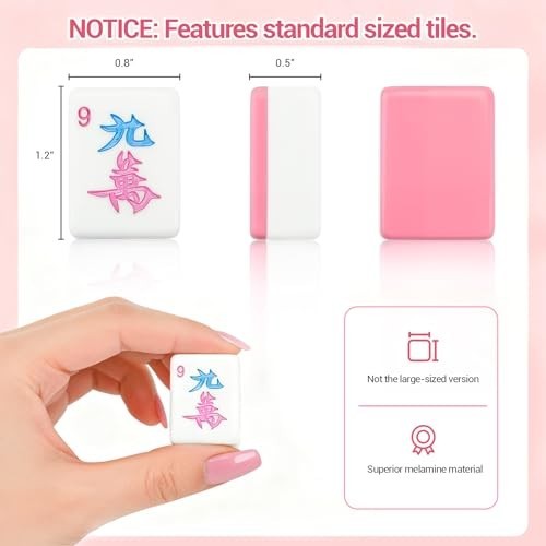 Complete Mahjong Tile Set – 166 Pink Mini Tiles (1.2”), Carrying Bag & Accessori