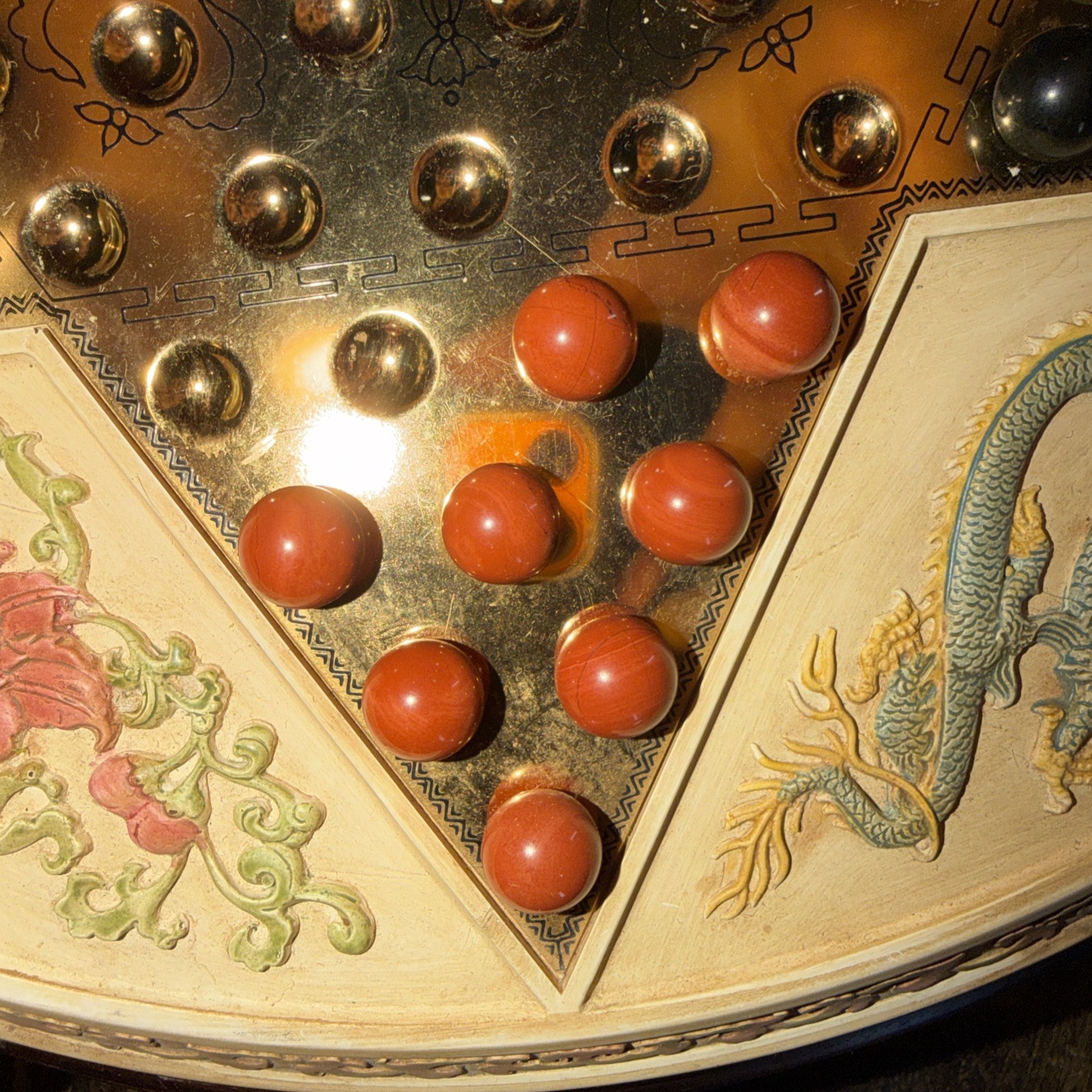 Vintage Franklin Mint Chinese Checkers Dragon Game With Semiprecious Gemstones
